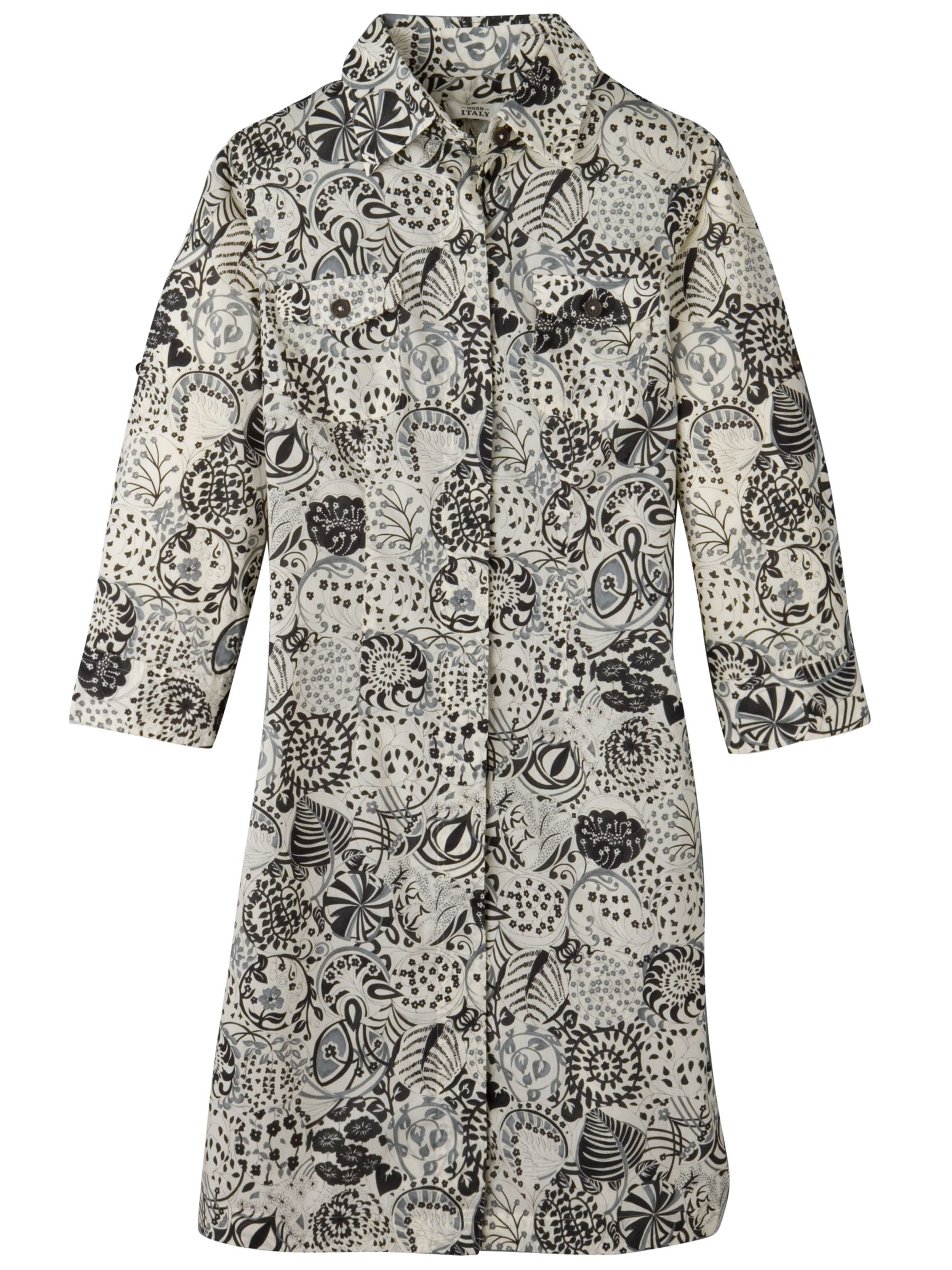 0039 Italy 34 Sleeve Print Shirt Dress BlackCream Small
