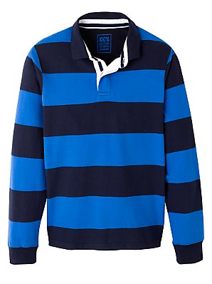 John Lewis Men Bright Stripe Rugby Shirt, Navy, L