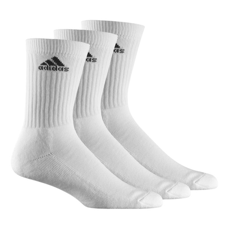 John Lewis Adidas Crew Socks, Pack Of 3, White/Black