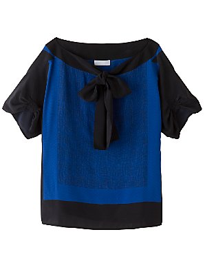 Farhi Tie Neck Formica Print Blouse, Blue, Size 16