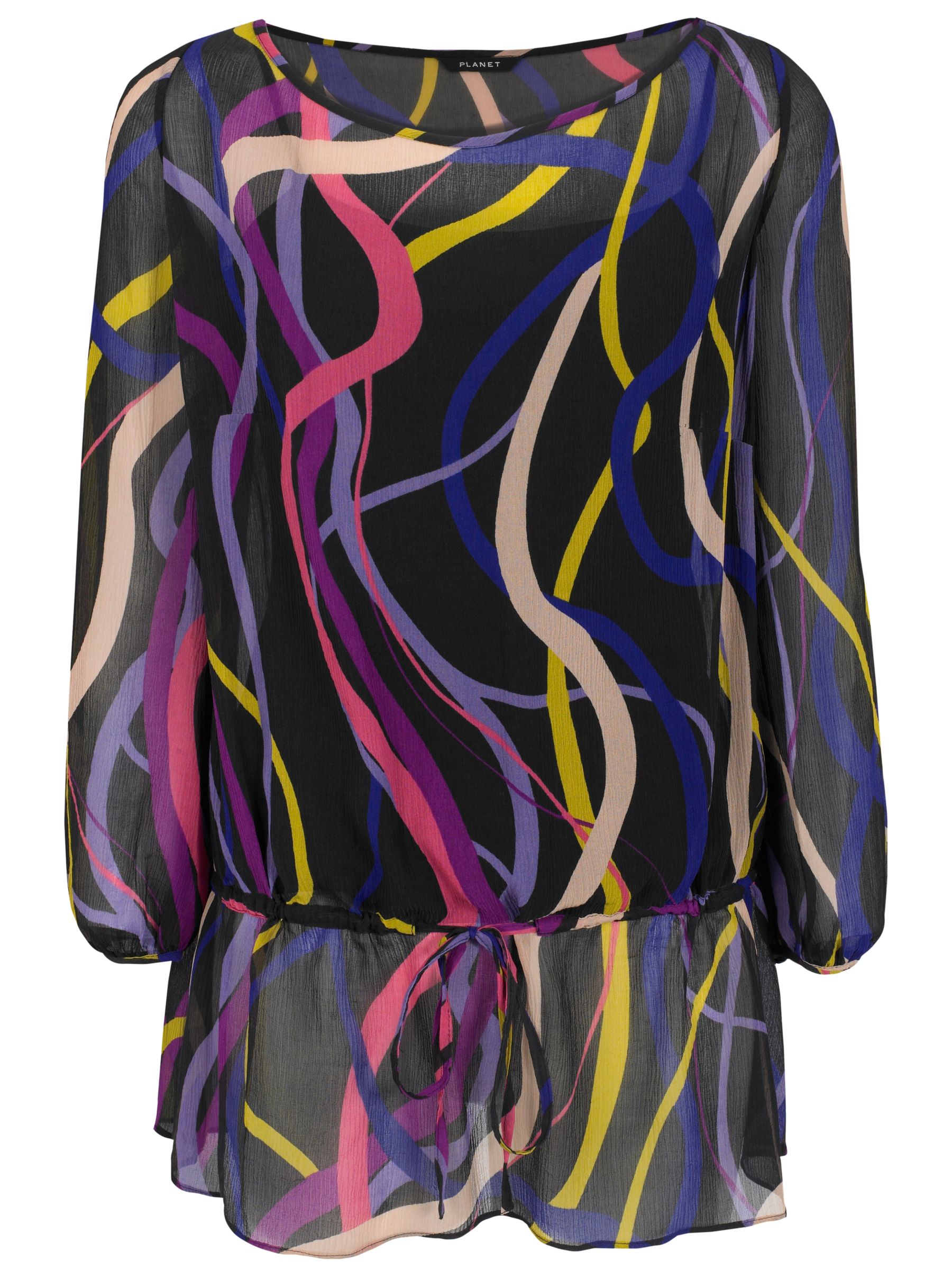 Planet Ribbon Print Silk Blouse, Multicoloured,