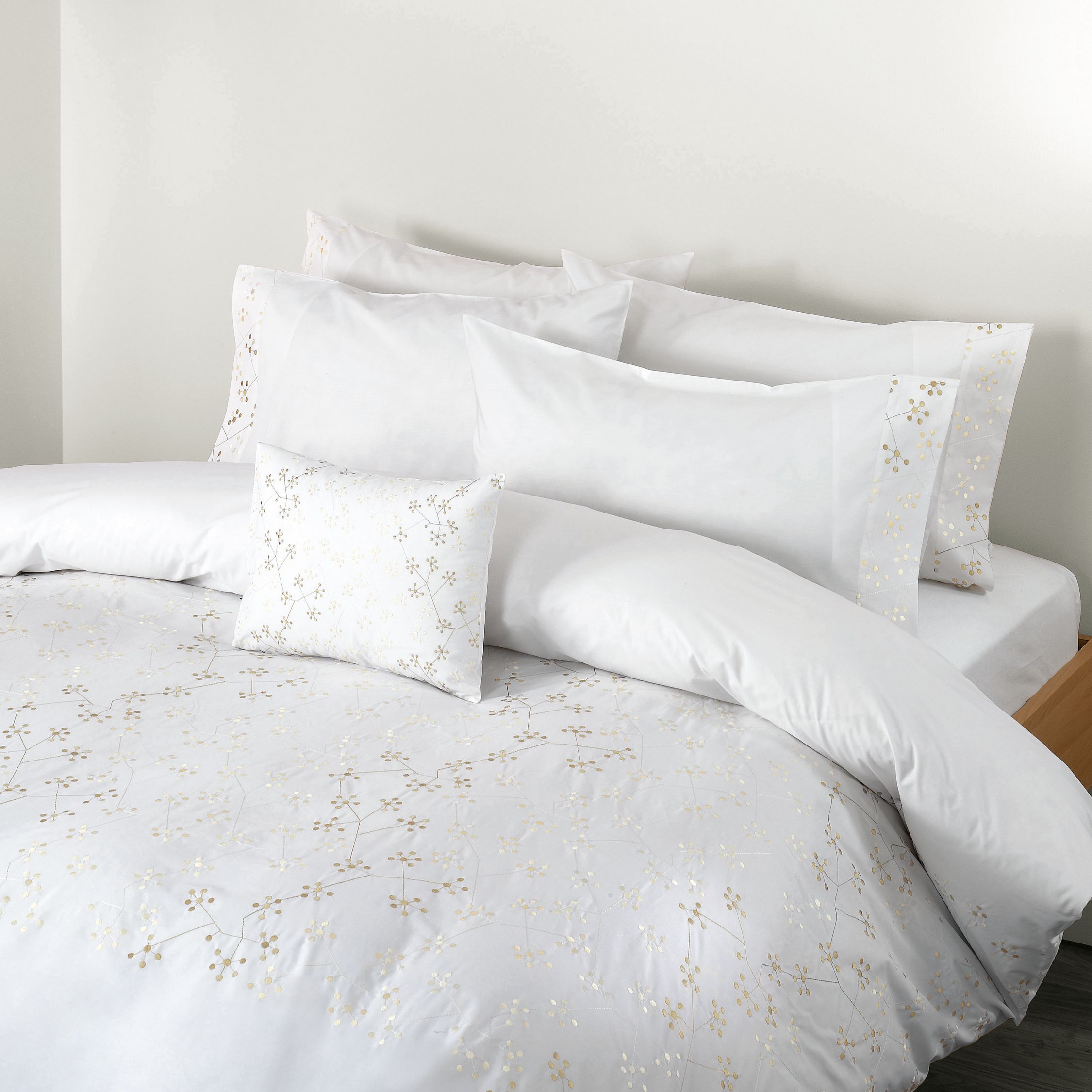 John Lewis Embroidered Dots Duvet Cover, White,