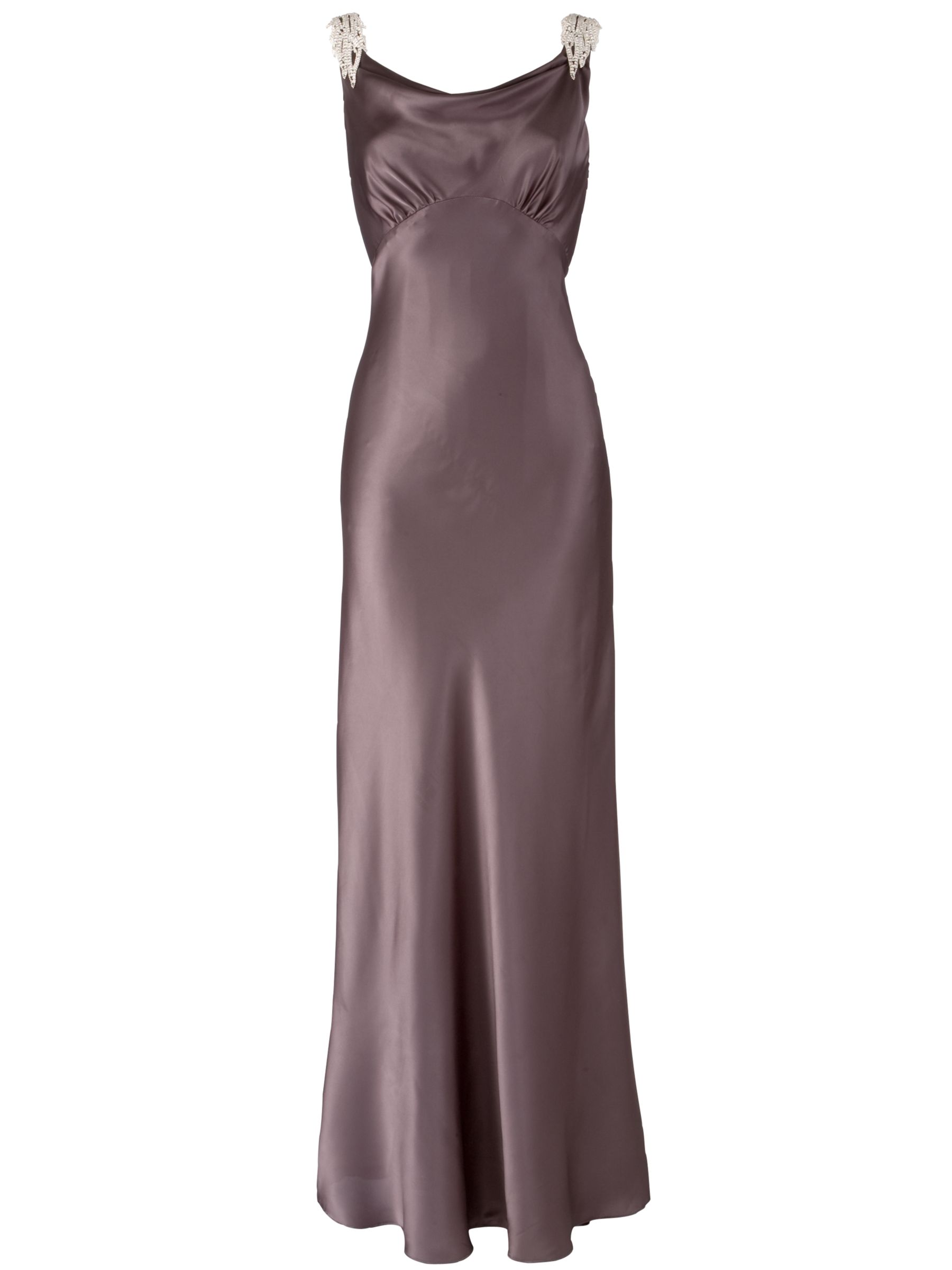 John Lewis Women Uma French Satin Embellished Evening Dress, Grey, 16 at John Lewis