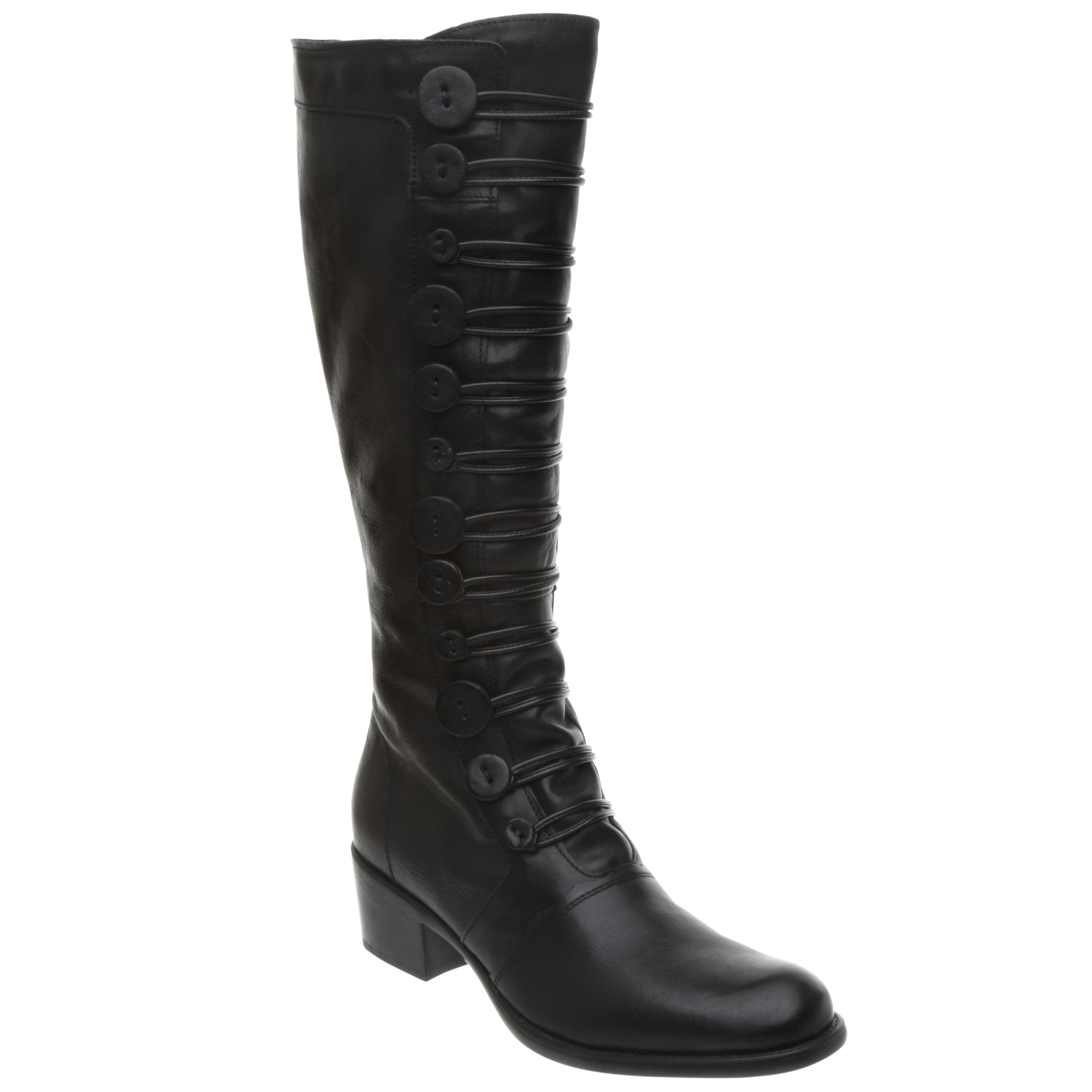 Bertie Piccadilly Button Detail Boots, Black, Size 6/39