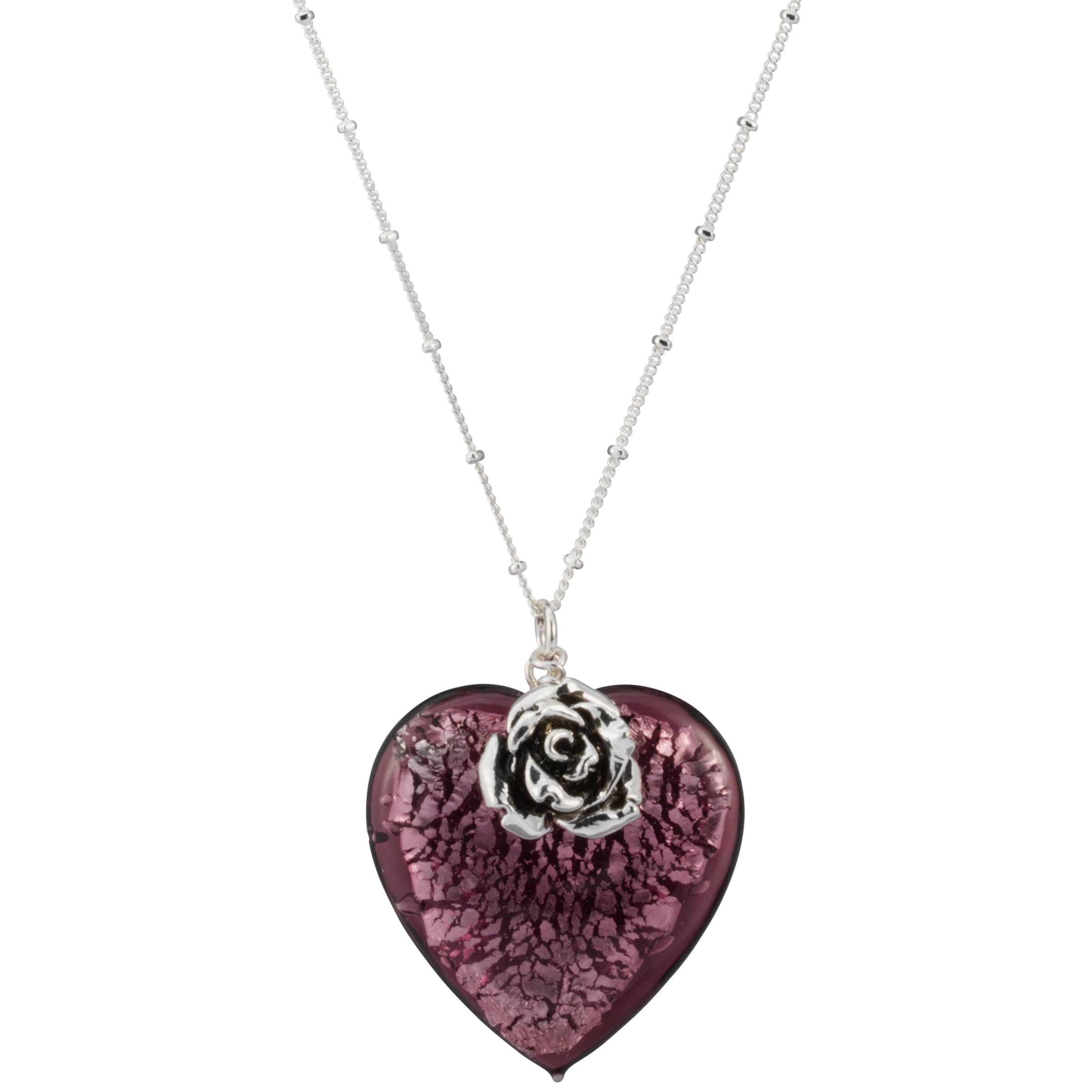 Martick Bohemian Glass Heart Necklace, Blackberry/Rose