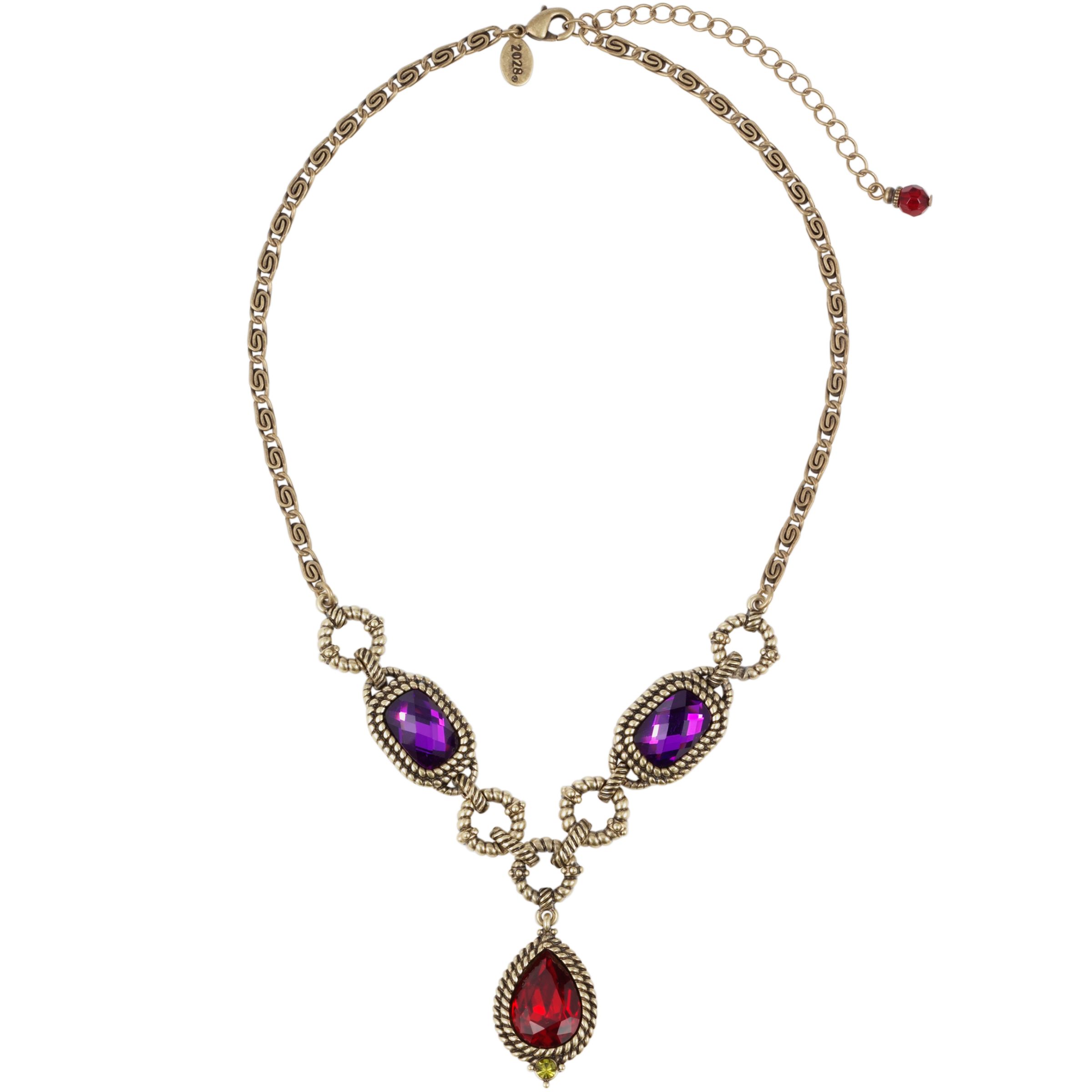 1928 Faceted 3 Bead Necklace PurpleRed