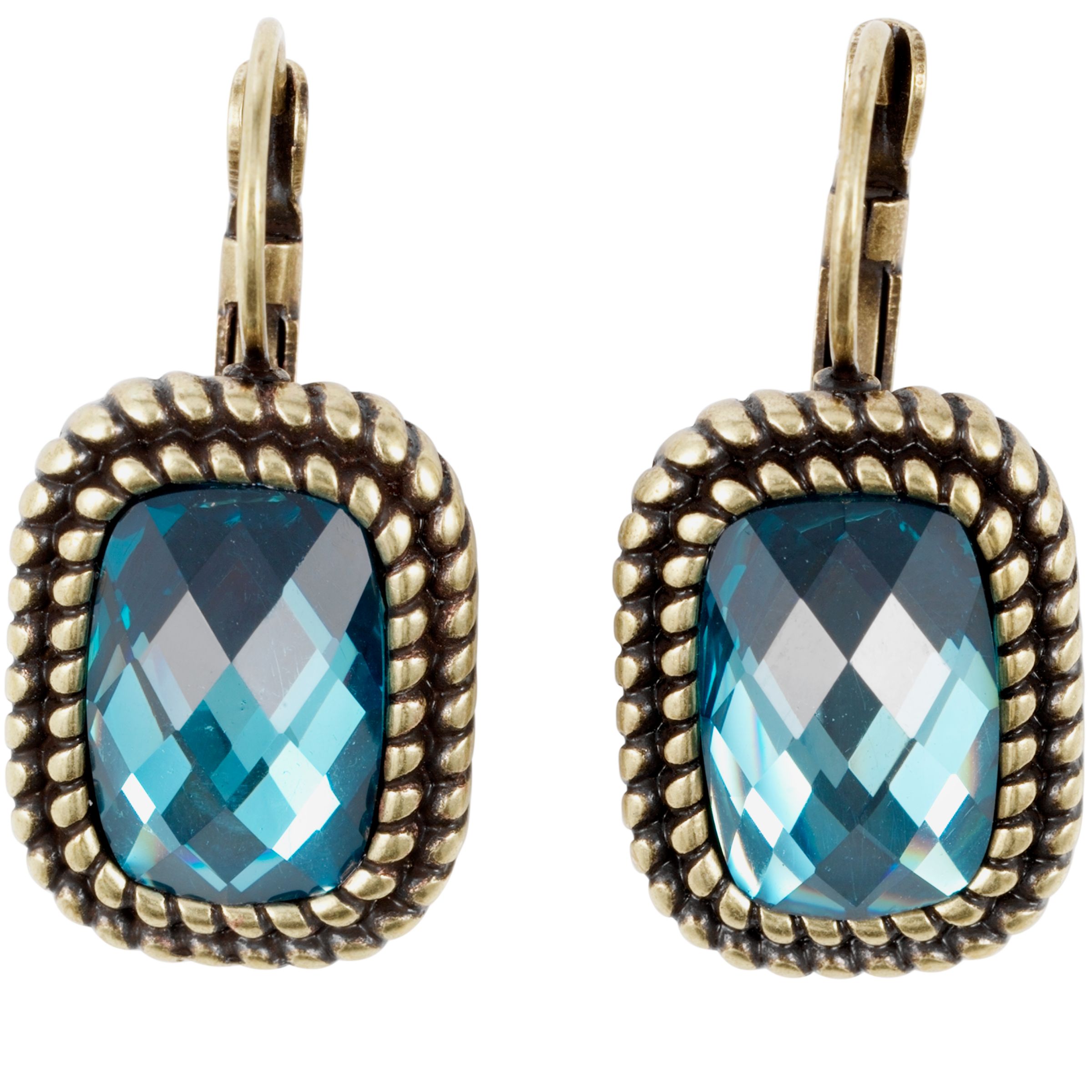 1928 Blue Zirconia Leverback Earrings