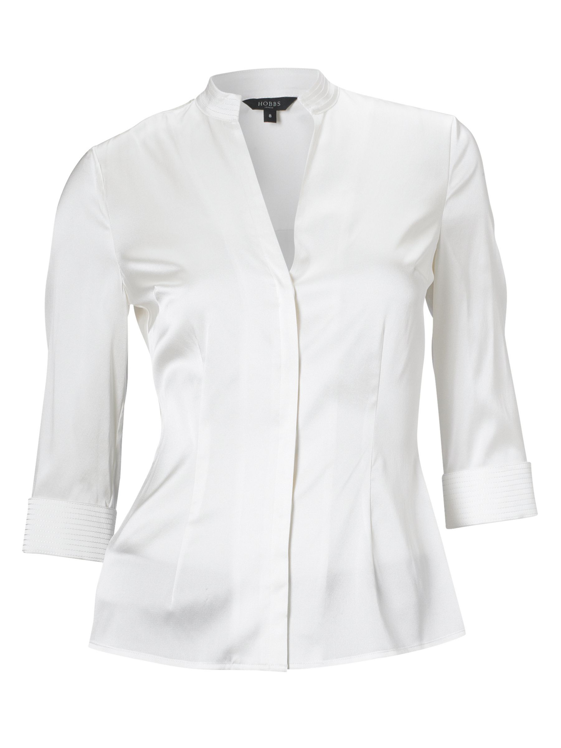 Hobbs Gemma Collarless Silk Blouse, Ivory, 10