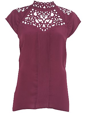 Warehouse Cutwork Lace Blouse, Dark Red, 12