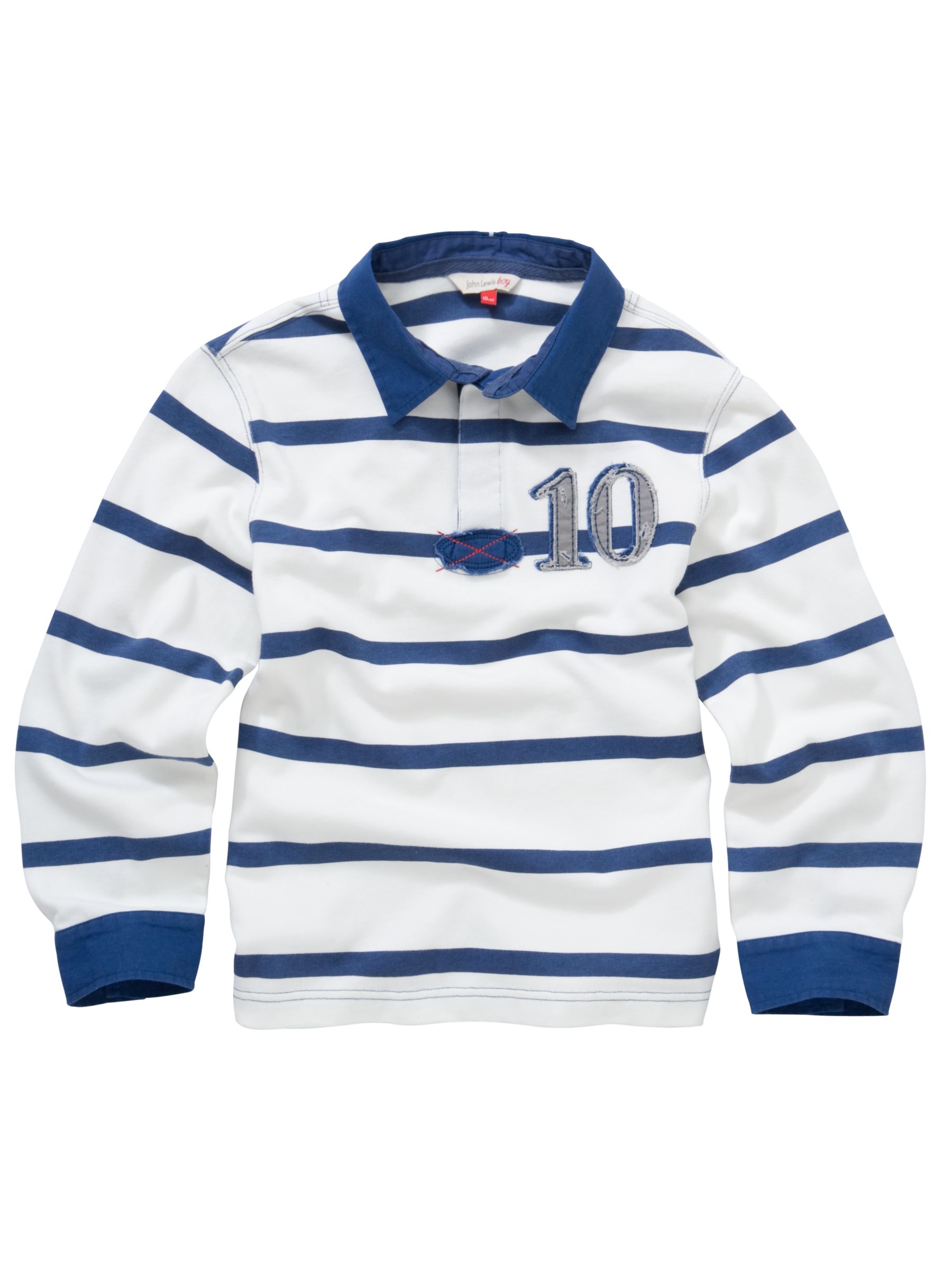John Lewis Boy Stripe Rugby Shirt, White/navy, 5