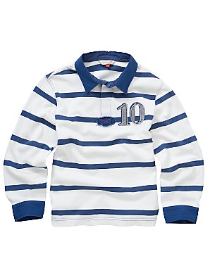 John Lewis Boy Stripe Rugby Shirt, White/navy, 8