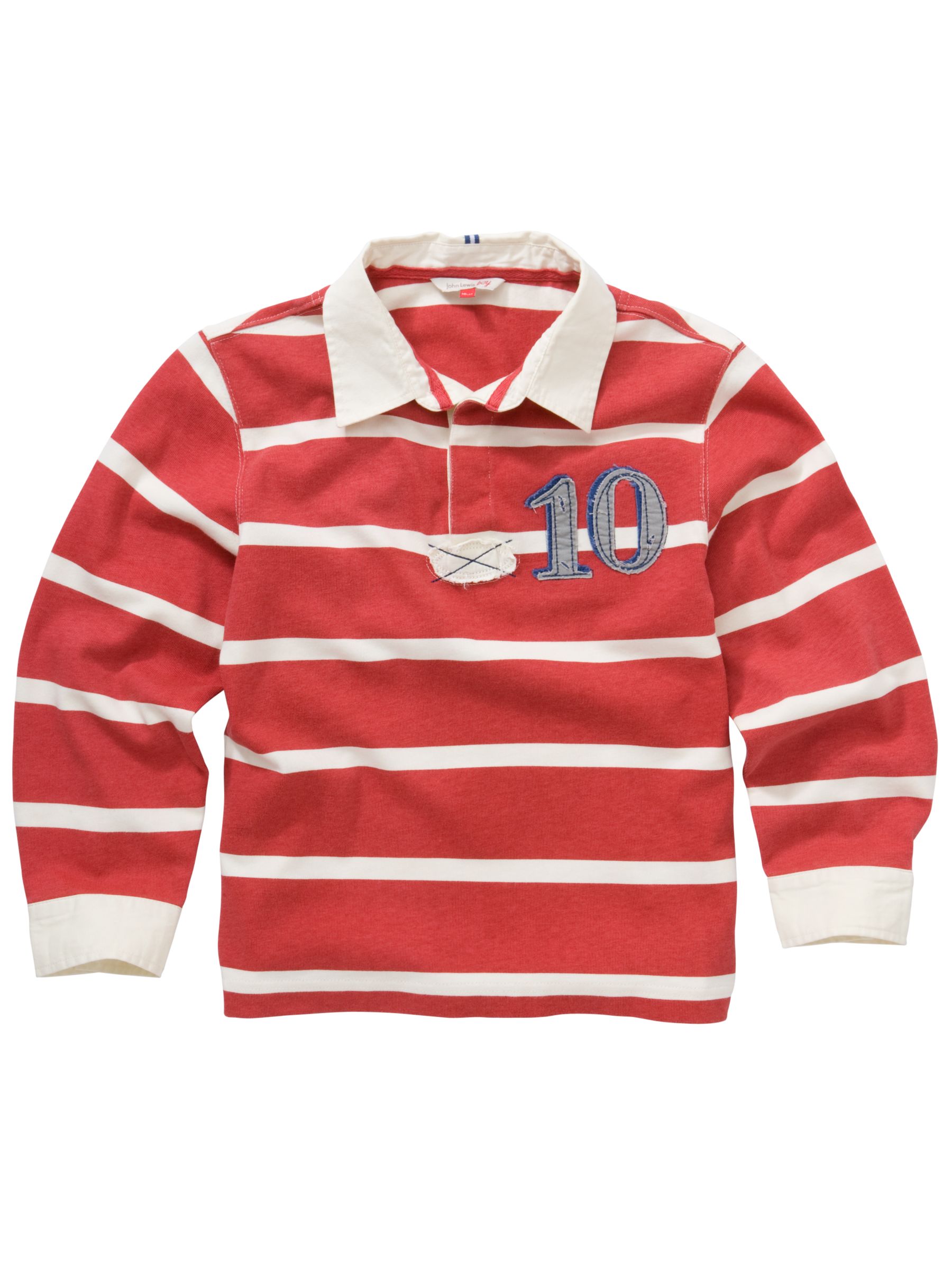 John Lewis Boy Stripe Rugby Shirt, Red/white, 12