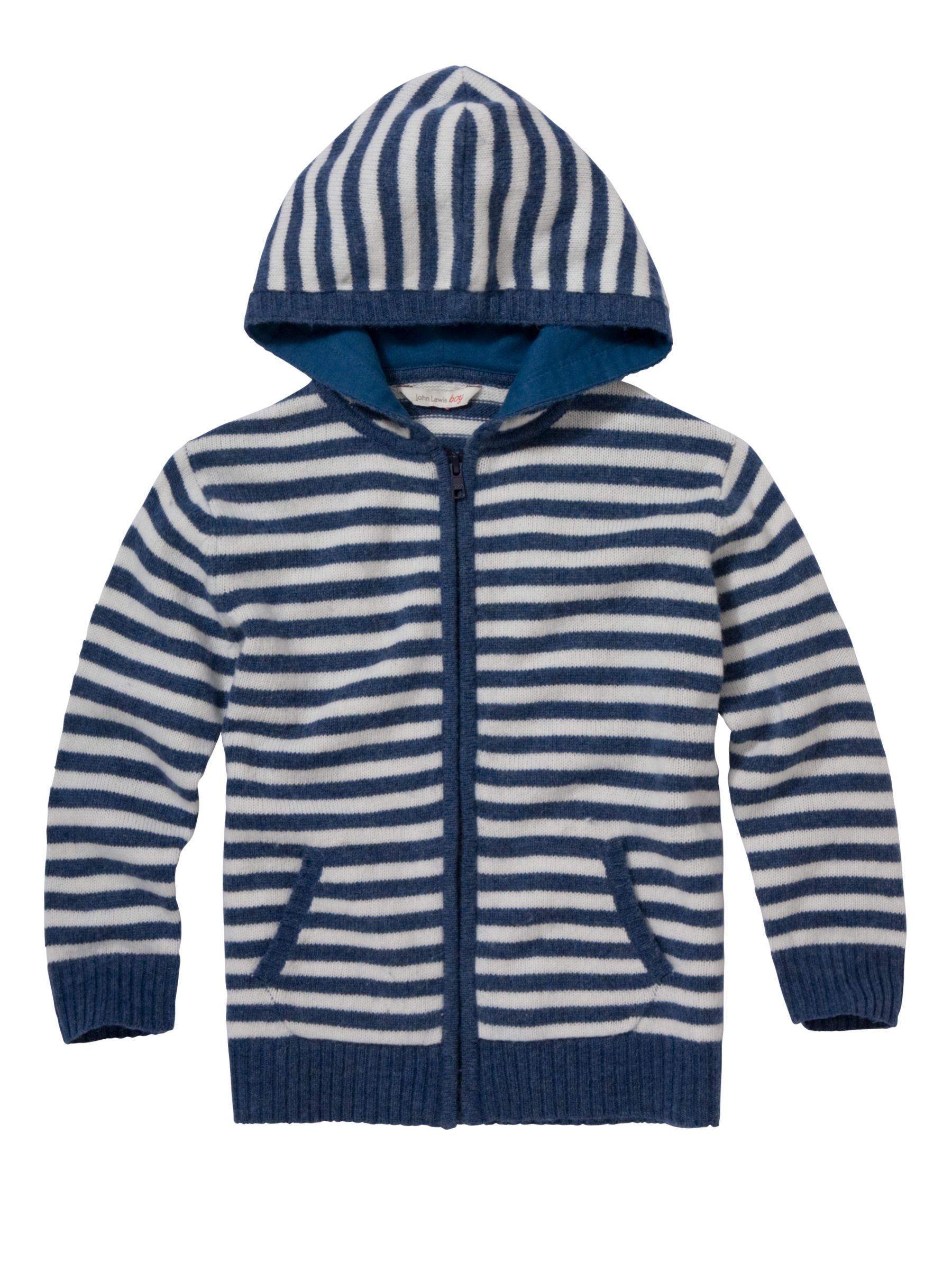 John Lewis Boy Stripe Zip Hoodie Navywhite 12 years
