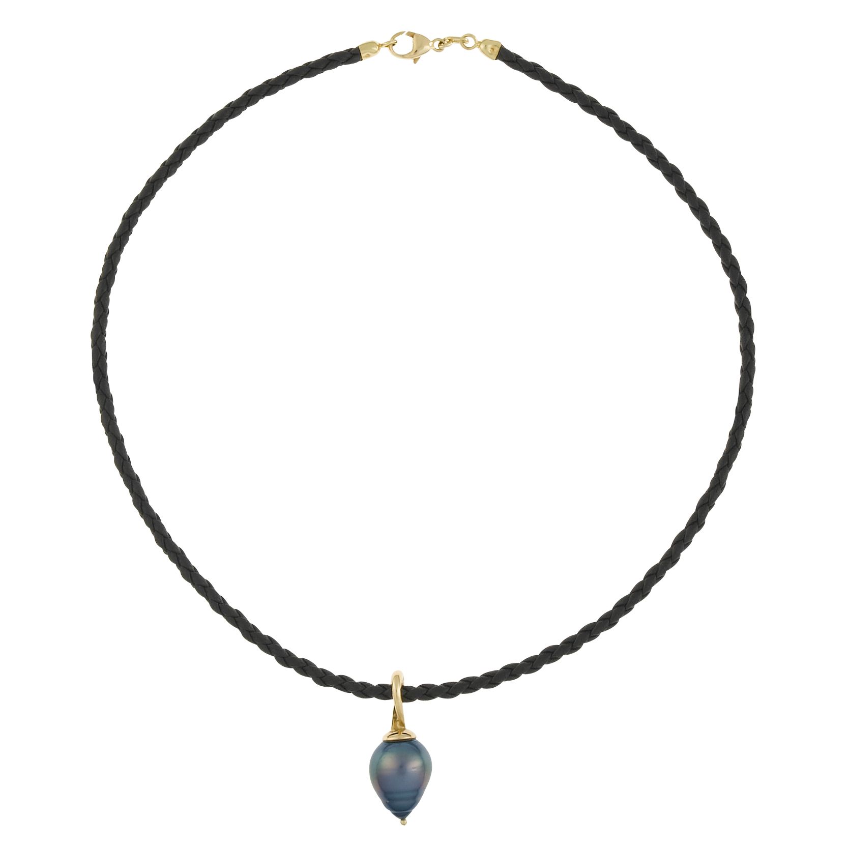 Dower & Hall 18ct Gold Waterfall Tahitian Pearl Black Cord Pendant at John Lewis