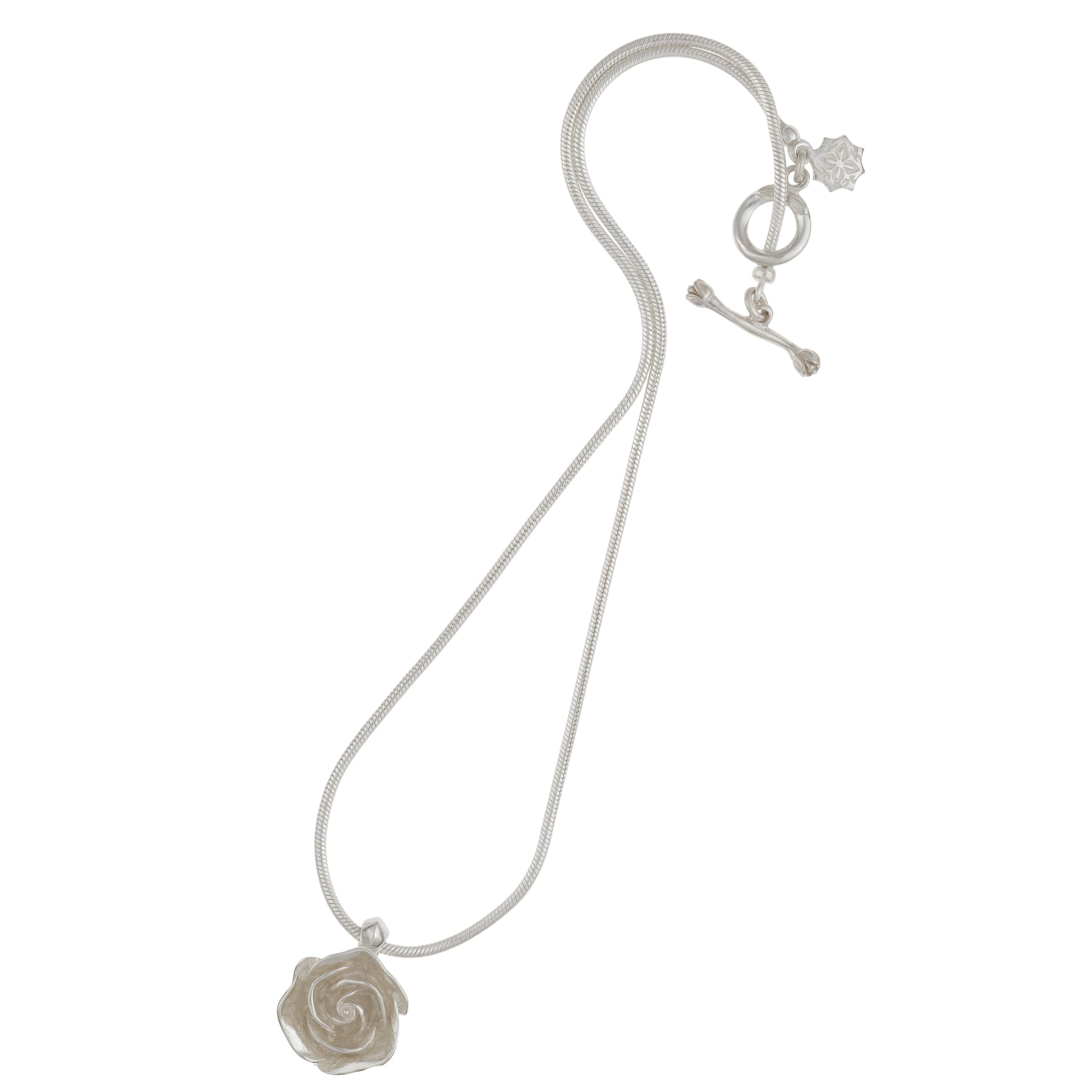 Dower & Hall Silver Sculpted White Rose Pendant at John Lewis