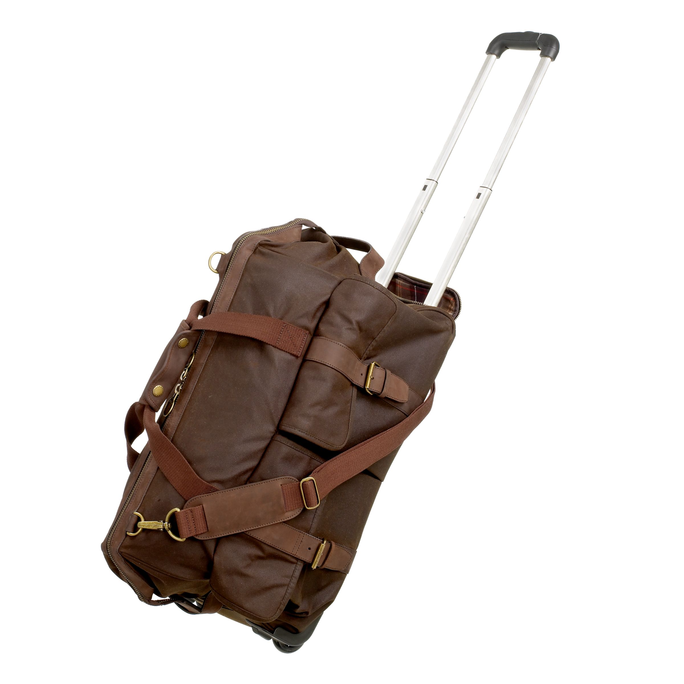 Barbour Waxed Cotton 2-Wheel Holdall, Dark brown at John Lewis
