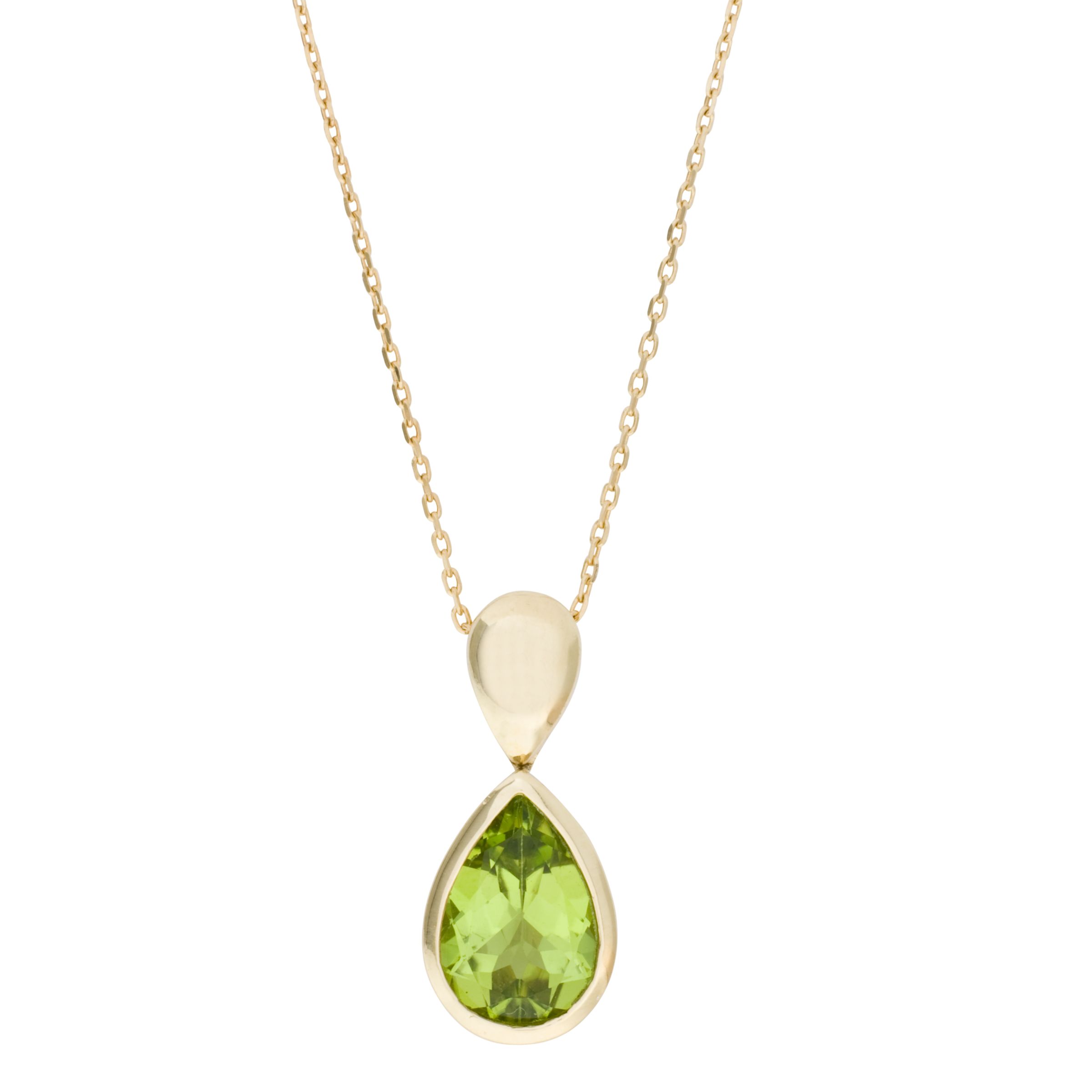 9ct Yellow Gold and Peridot Drop Pendant Necklace