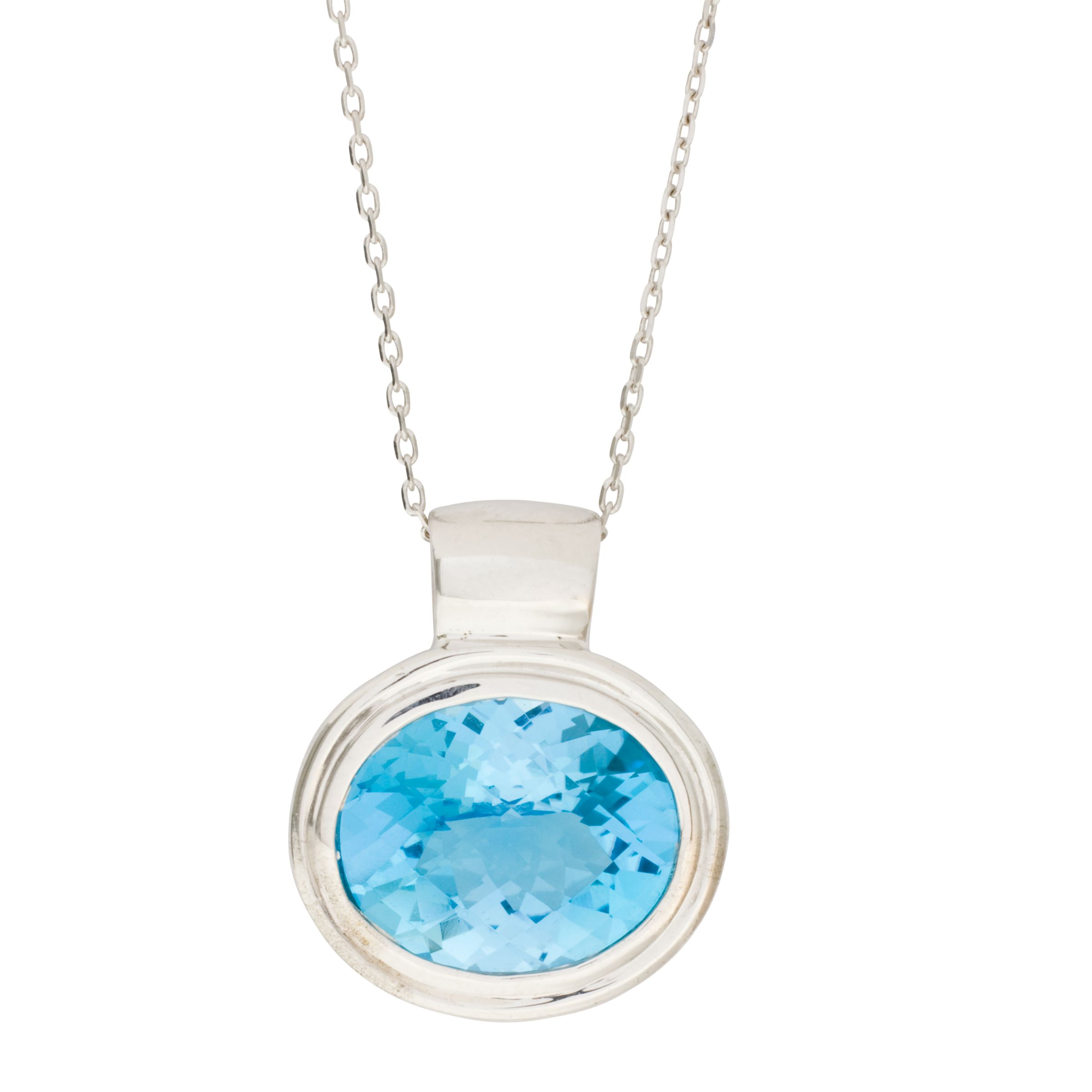 London Road White Gold Oval Topaz Pendant Necklace at John Lewis