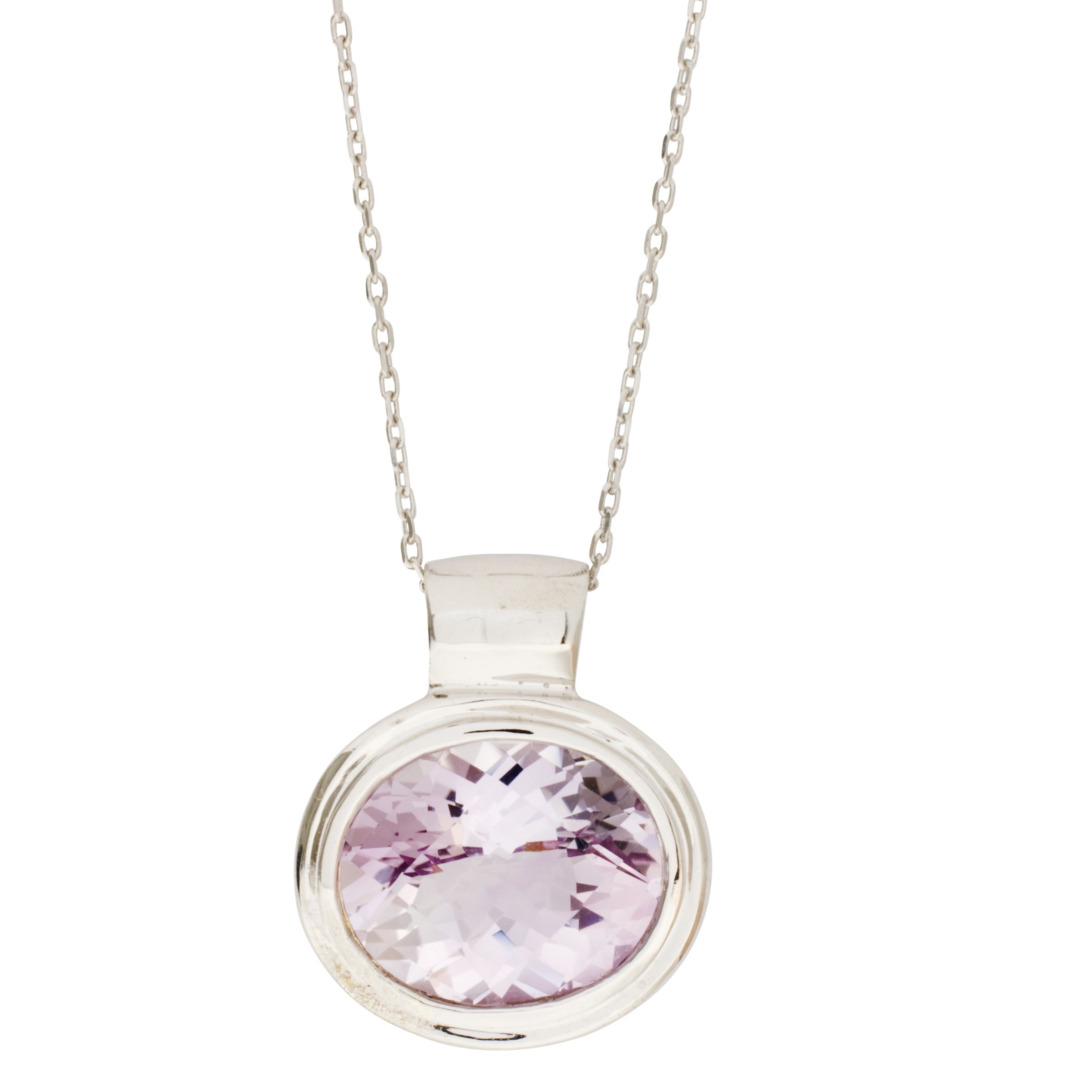 London Road White Gold Oval Amethyst Pendant Necklace at John Lewis