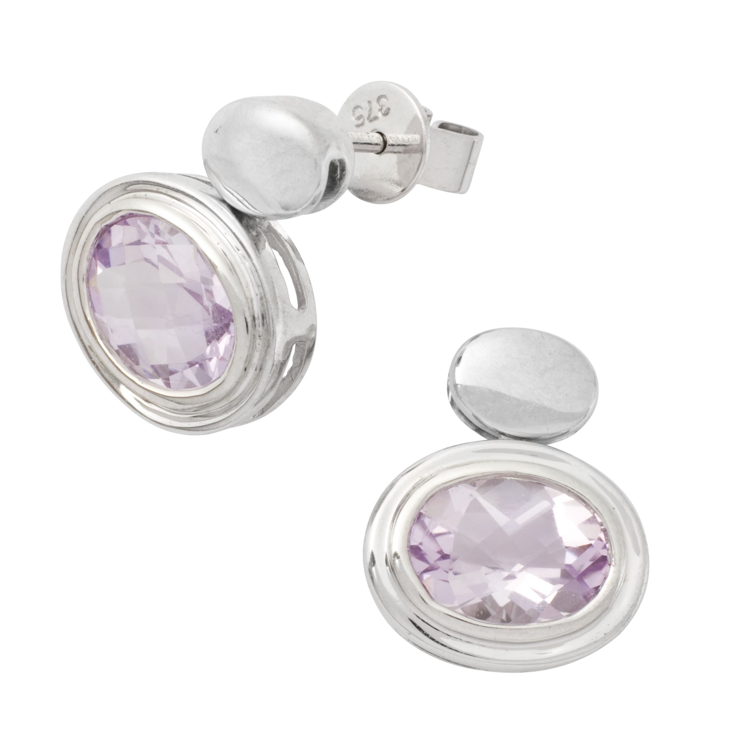 London Road White Gold Oval Amethyst Drop Earrings at John Lewis