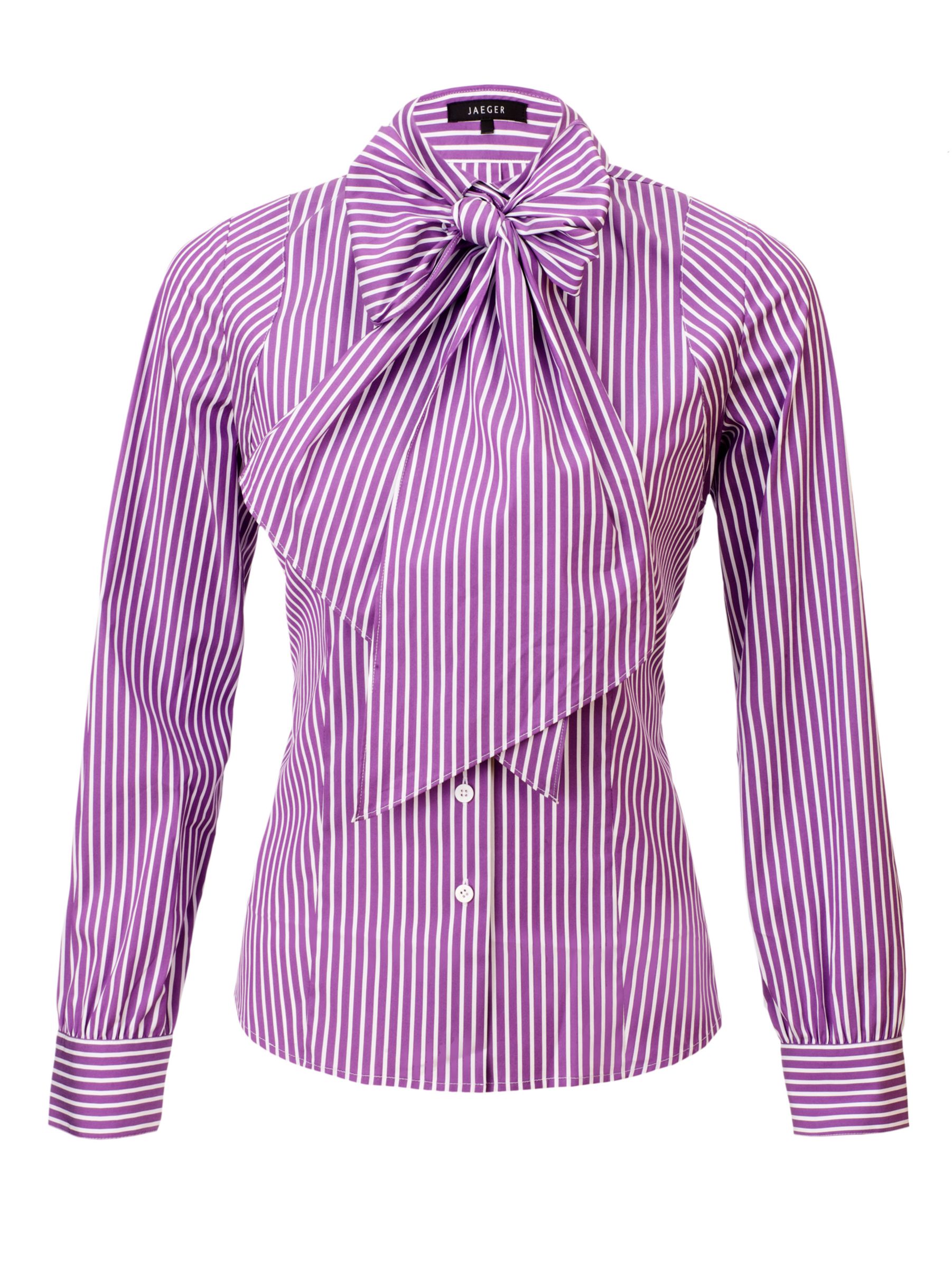  Jaeger Pinstripe Bow Shirt, Dark Purple £68 Special Purchase Price on Womens Clothes for a Limited Time from John Lewis