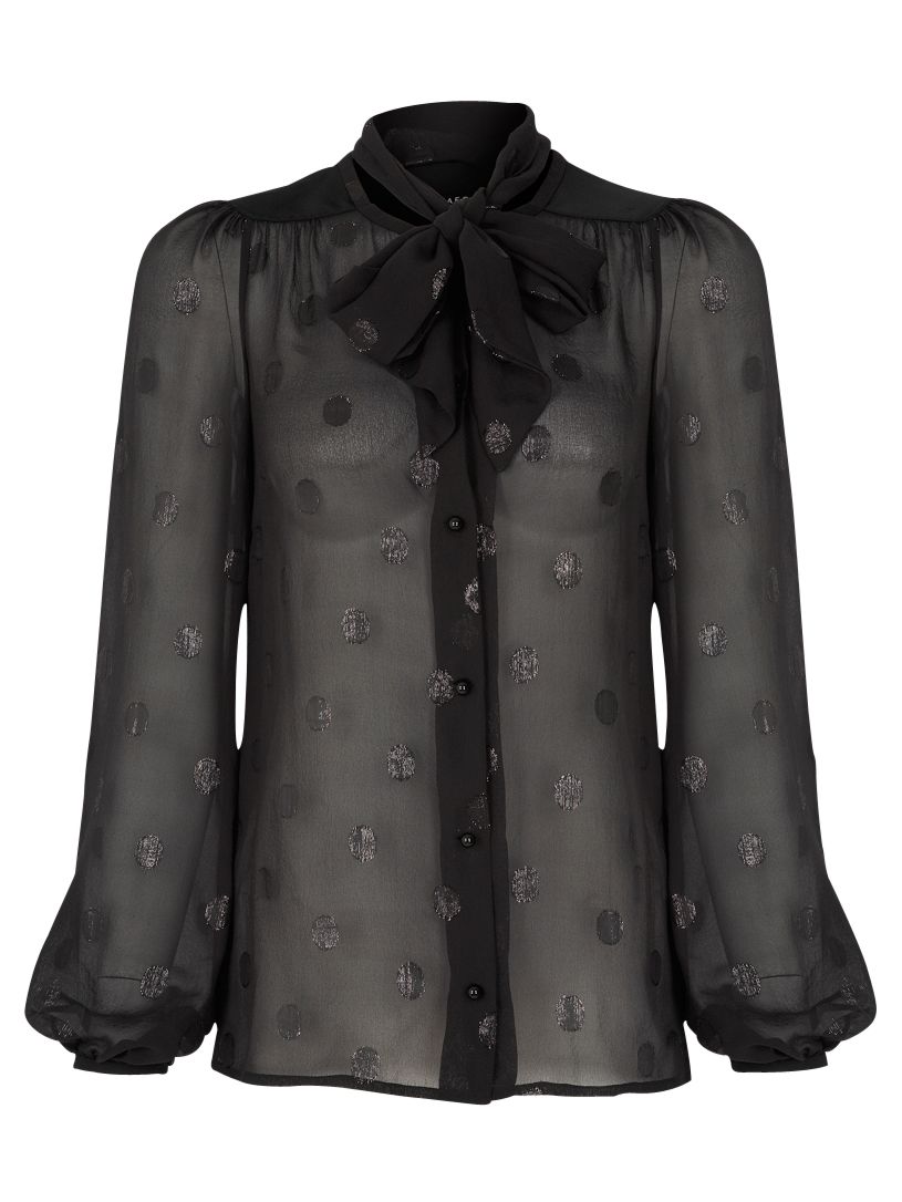 Jaeger Metallic Spot Blouse, Black, 14