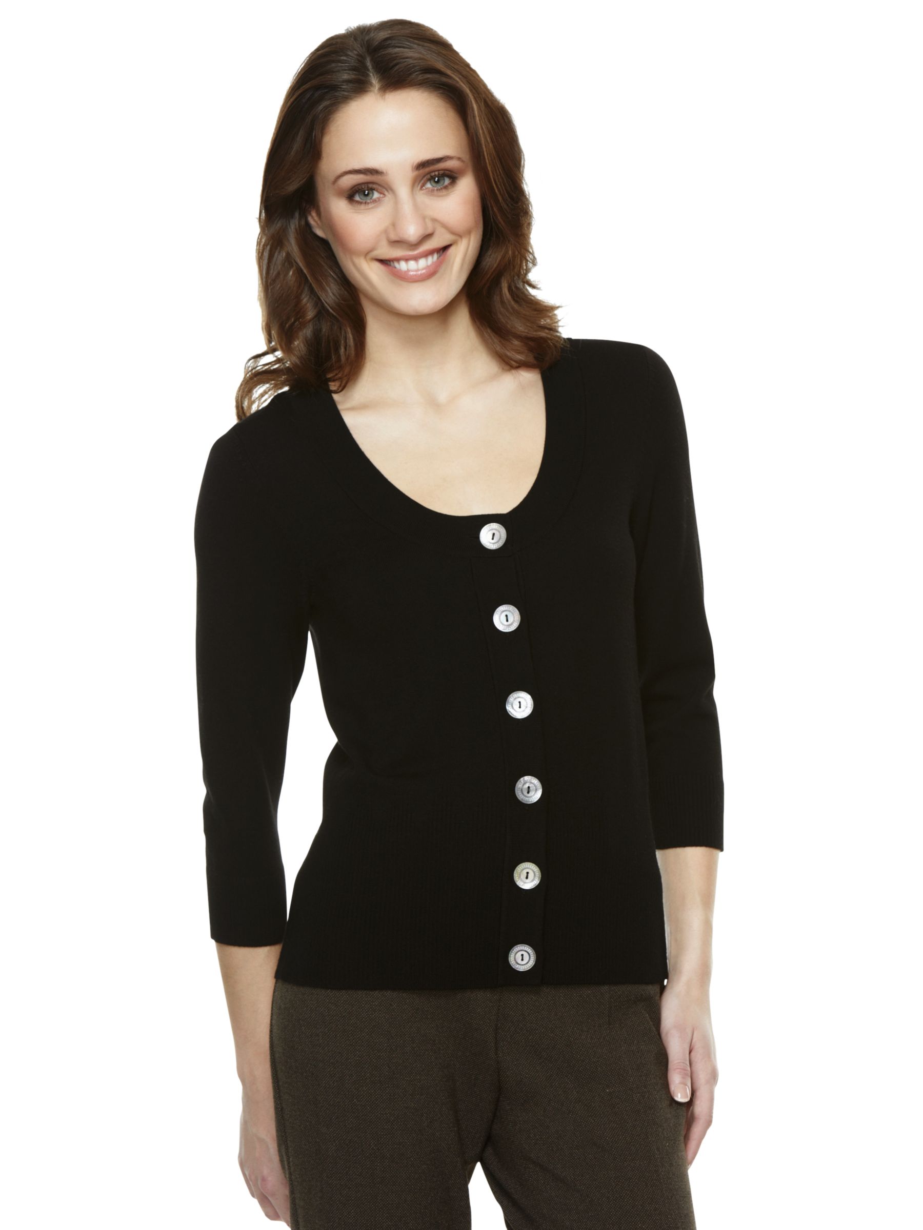 John Lewis Women ¾ Sleeve Scoop Neck Cardigan, Black