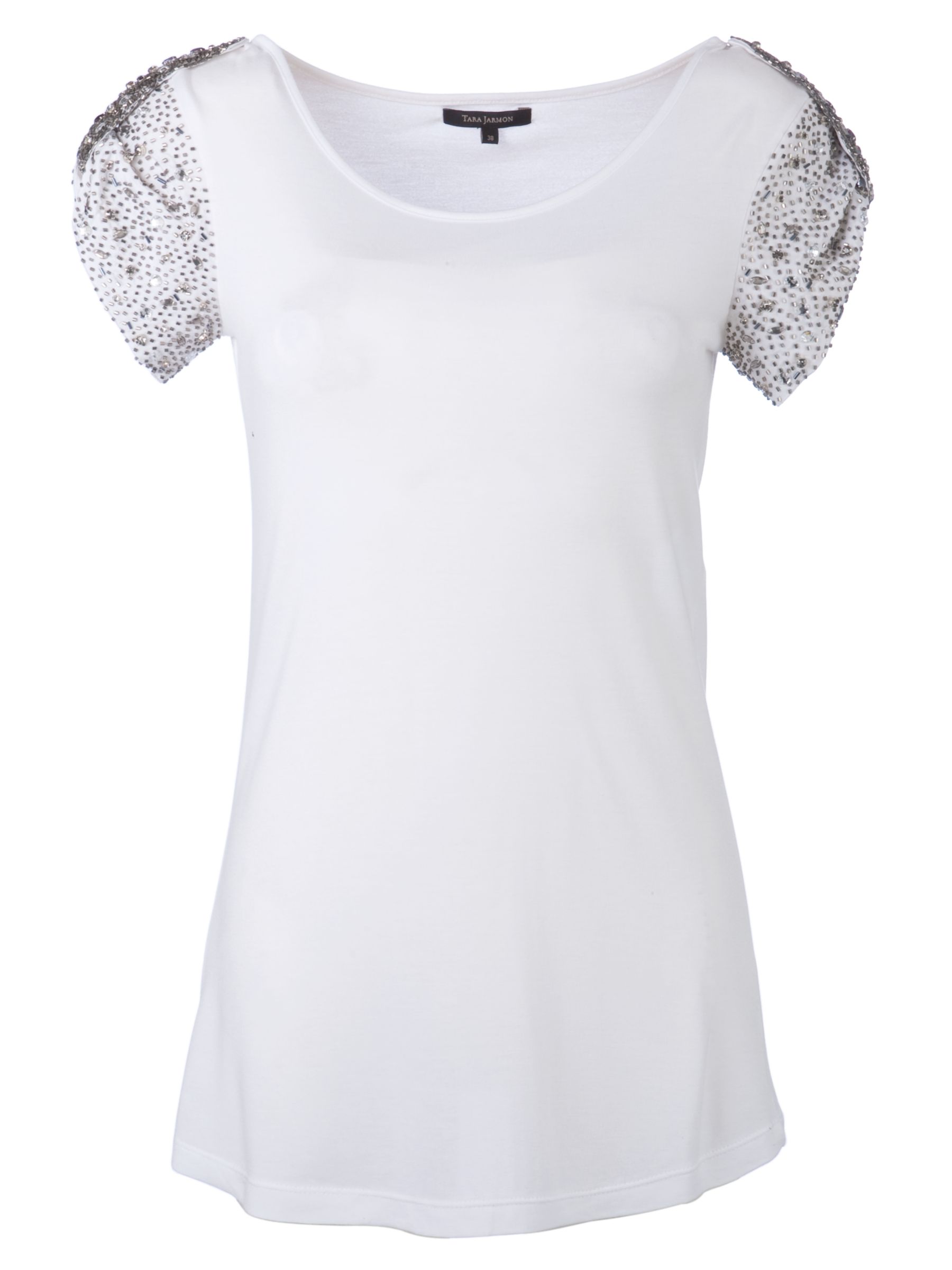Tara Jarmon Cap Sleeve Sequin Detail Jersey Top, Charcoal