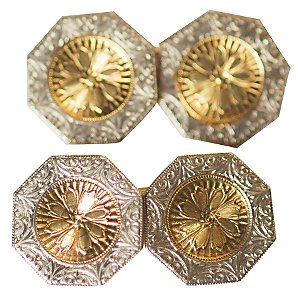 Gold Hexagon Cufflinks, Metallics,