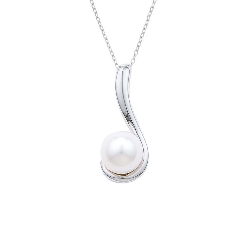 London Road White Gold Swirl with Pearl Pendant Necklace