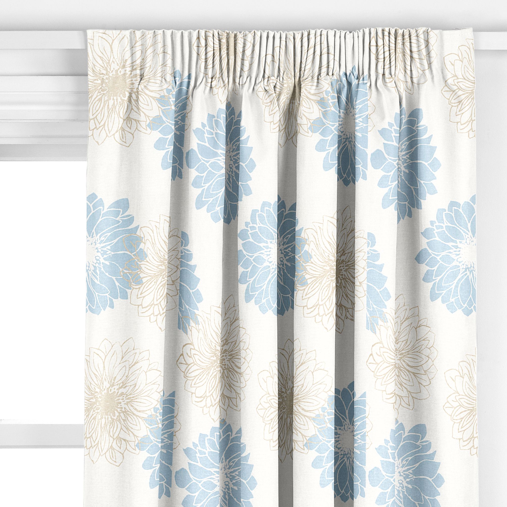 John Lewis Gerbera Pencil Pleat Curtains, Duck Egg