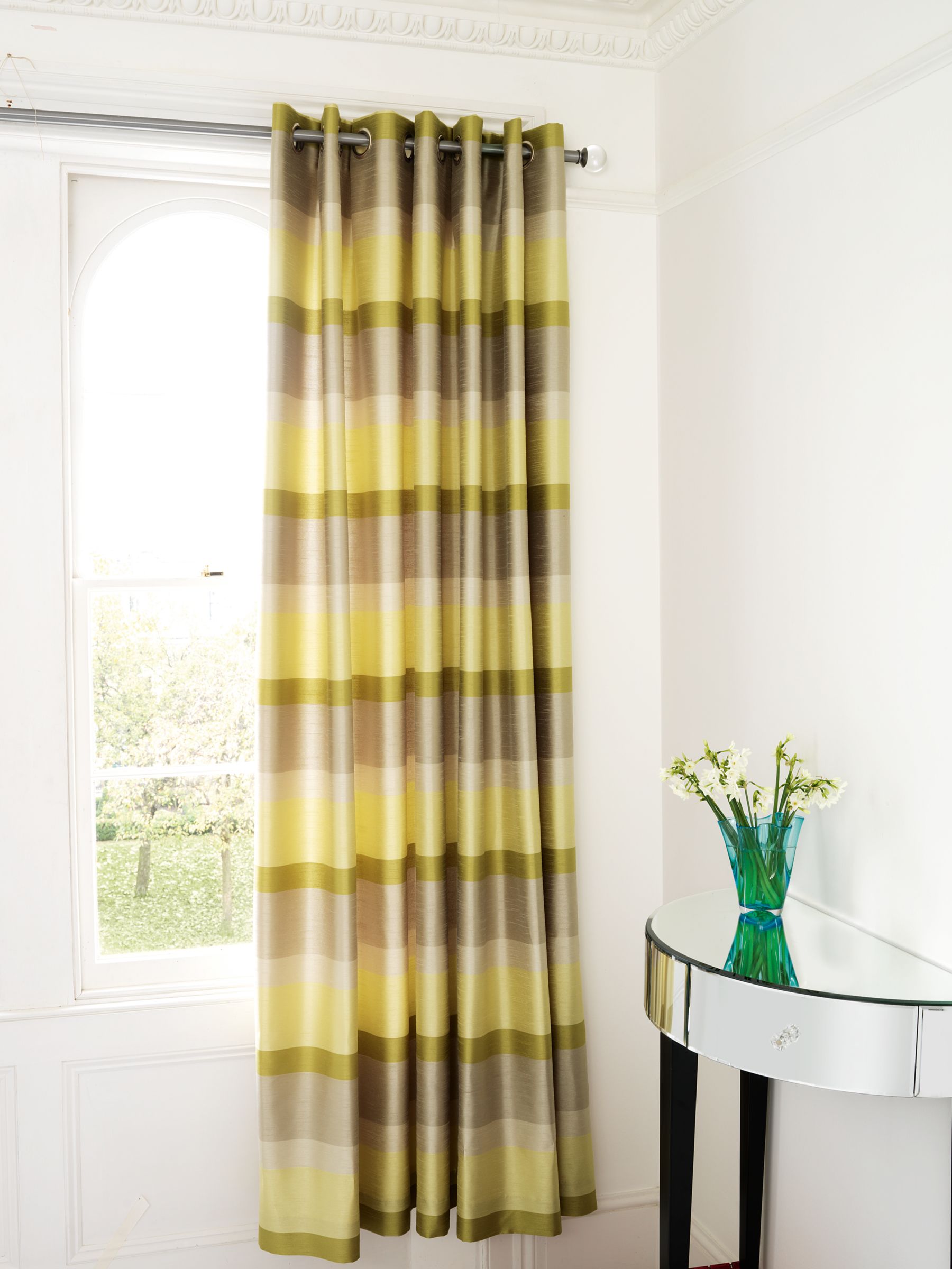 John Lewis Block Stripe Eyelet Curtains, Fennel,