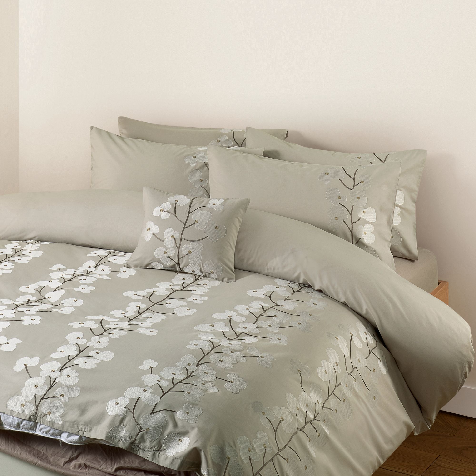 John Lewis Wallflower Duvet Cover, Latte, Single