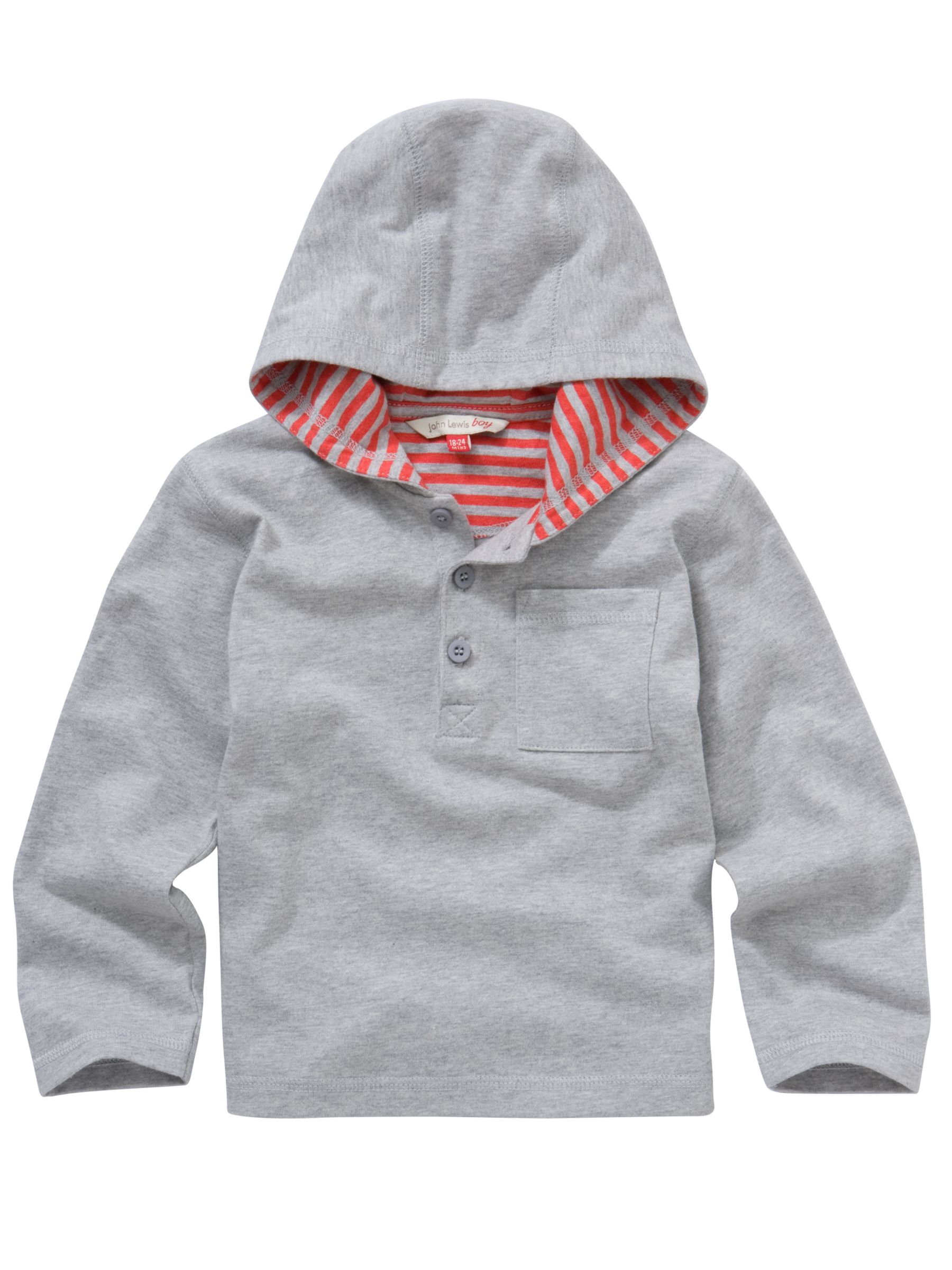 John Lewis Boy Hooded T-Shirt, Grey, 6-9 months