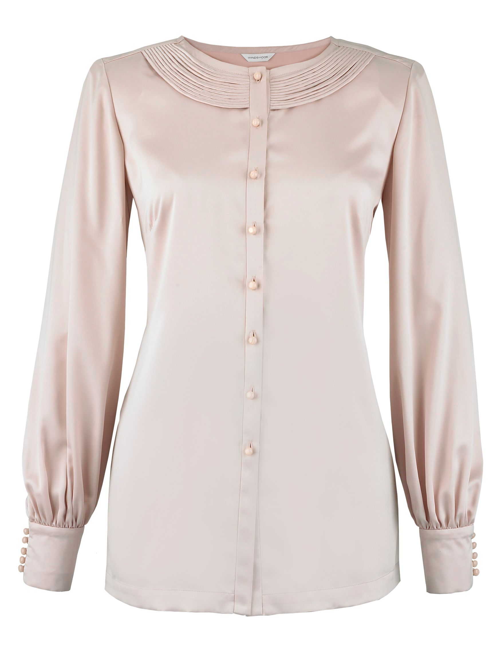 Windsmoor Collarless Satin Blouse, Blush, 18