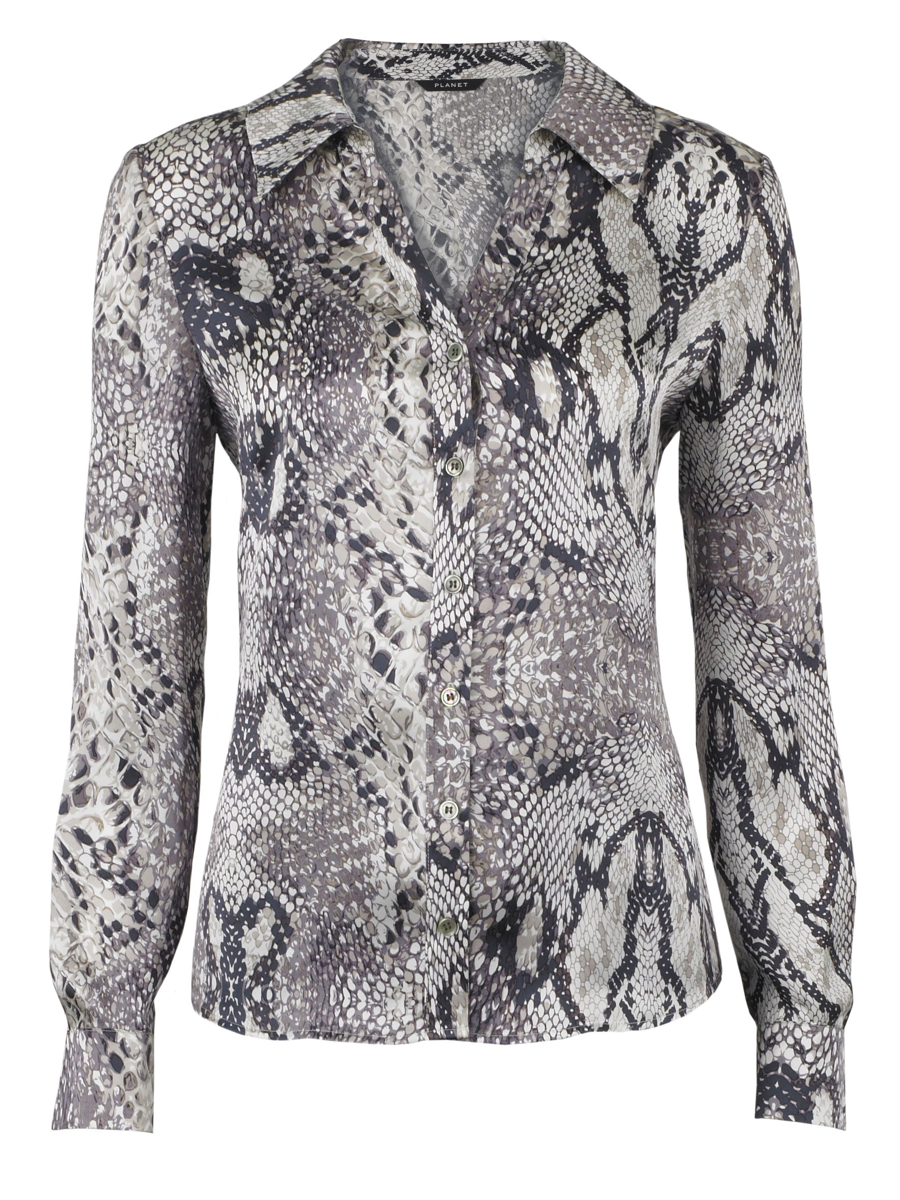 Planet Python Print Silk Satin Blouse, Neutral, 8