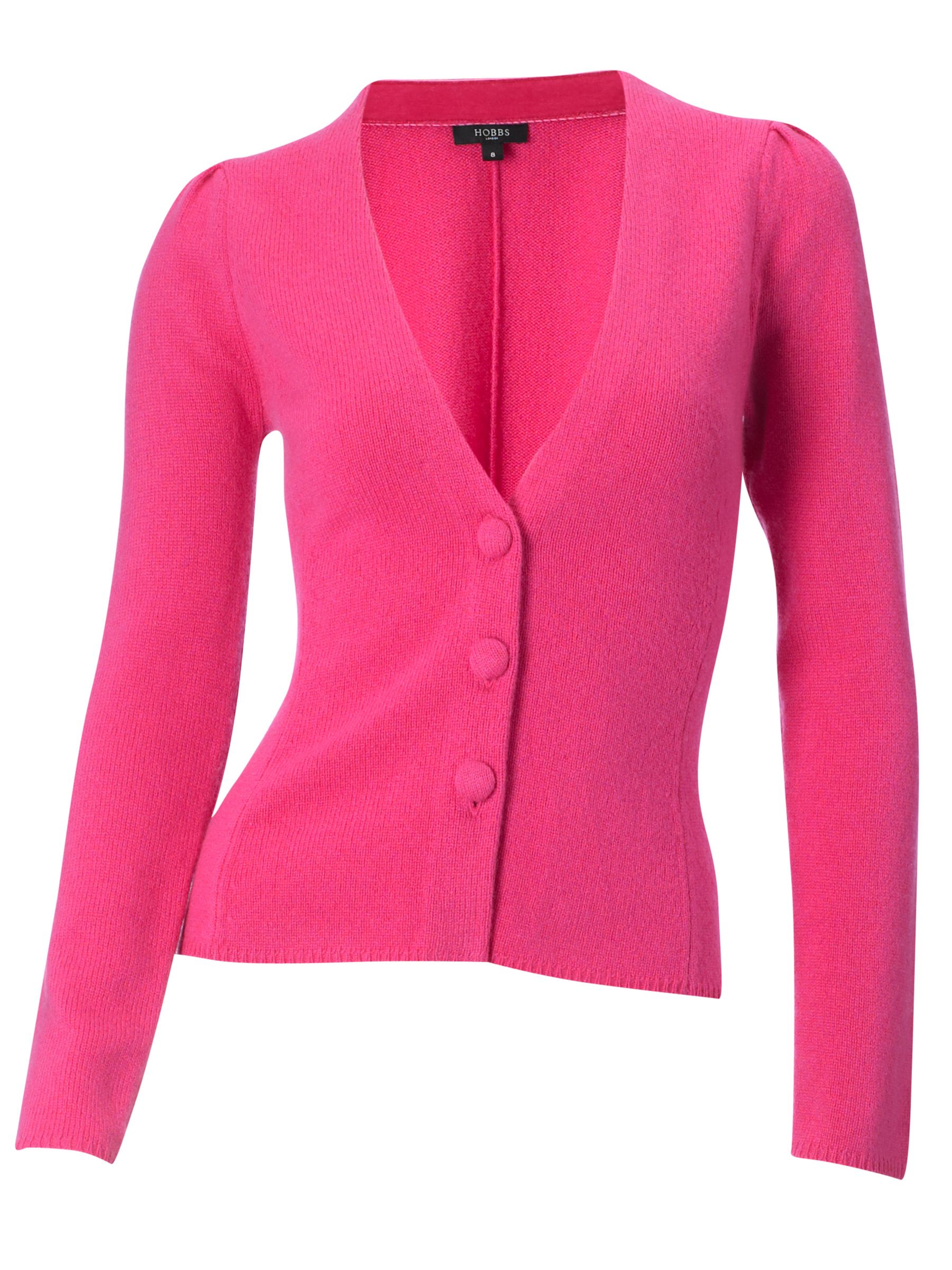 Hobbs Fit & Flare Lambswool Mix Cardigan, Hot Fuchsia, 12