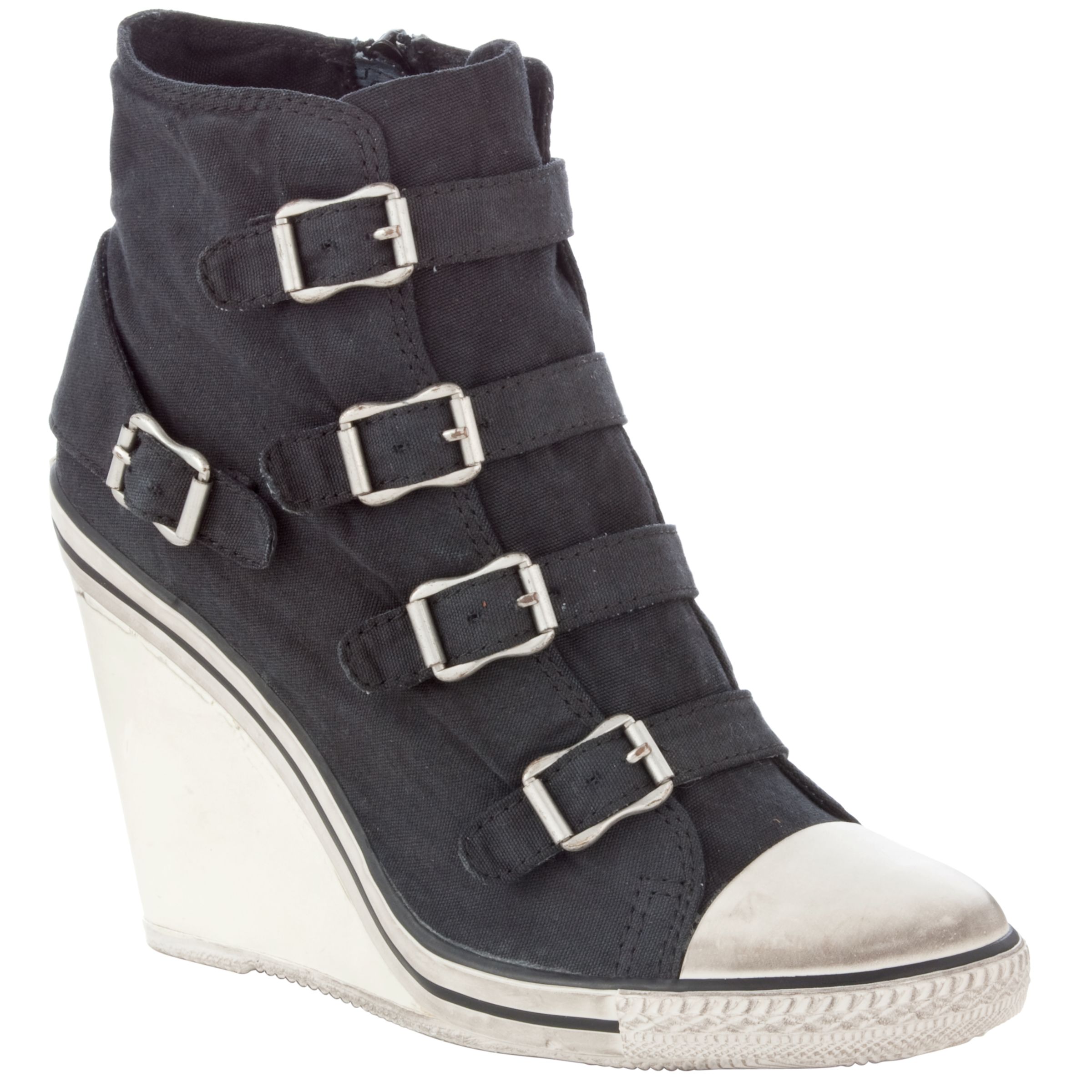 Ash Twist Canvas Wedge Trainer Boots, Black