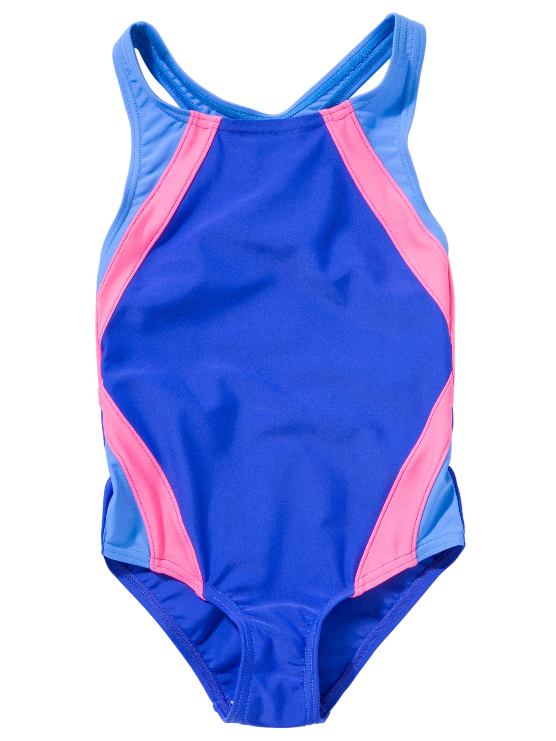 John Lewis Girl Racerback Swimsuit, Blue/Pink