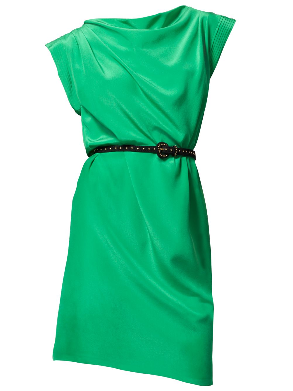 Les Petites Drape Neck Cap Sleeve Silk Dress, Chlorophyle