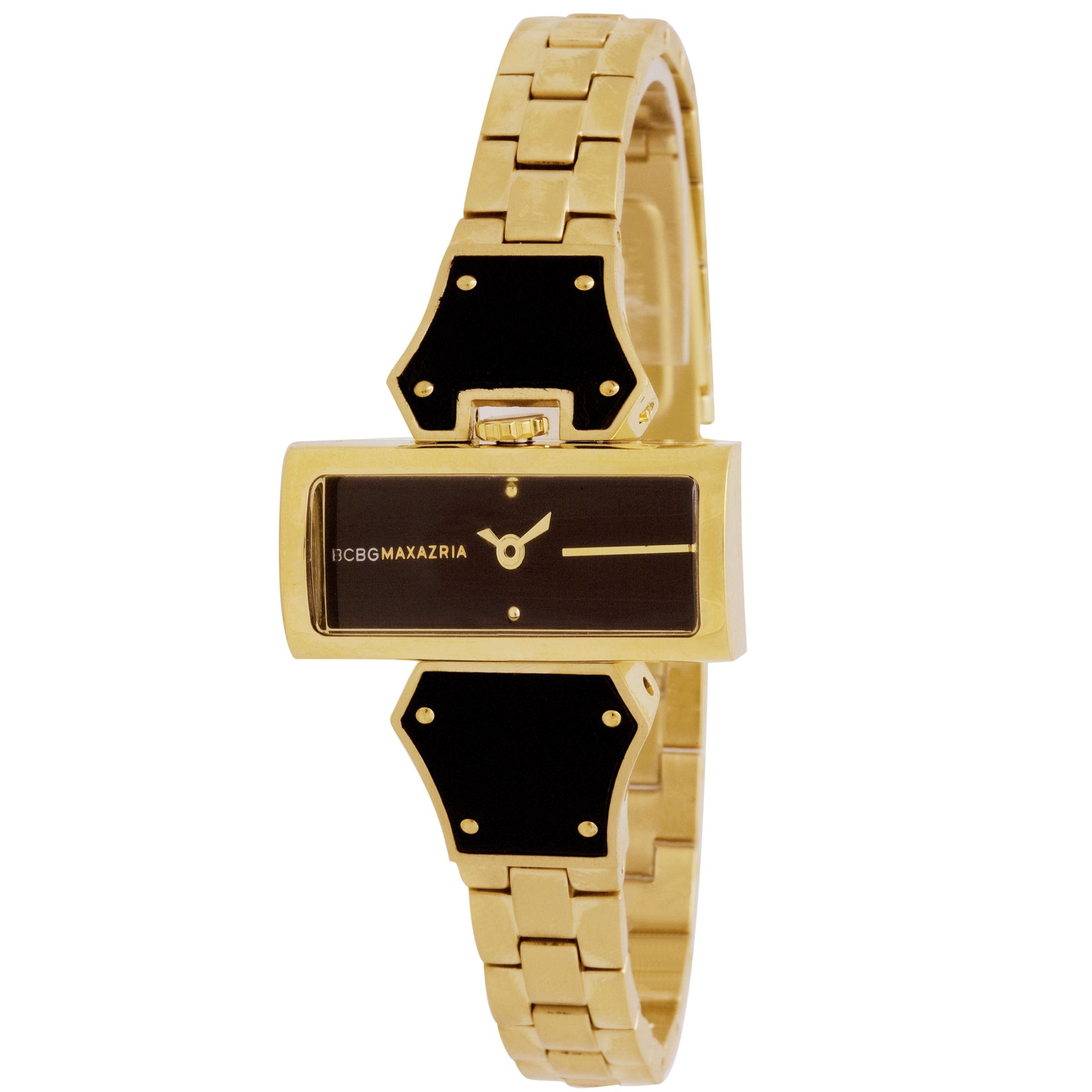 BCBG Max Azria BG8201 Women's Oblong Black Gold Watch at John Lewis