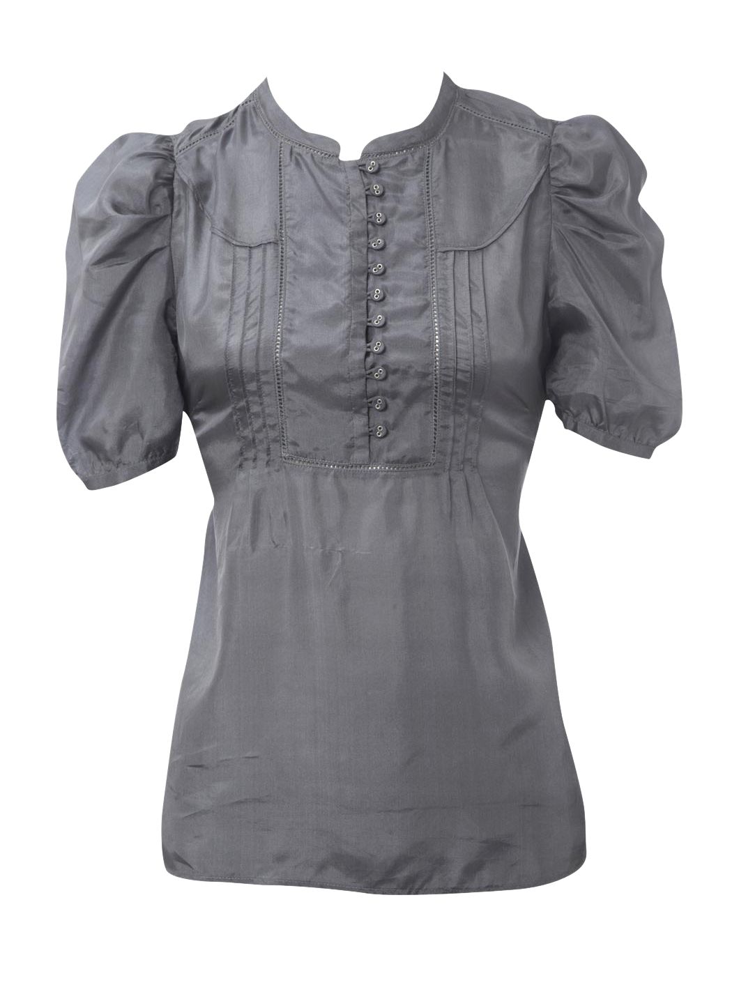 Oasis Pintuck Puff Sleeve Silk Blouse, Mid Grey,