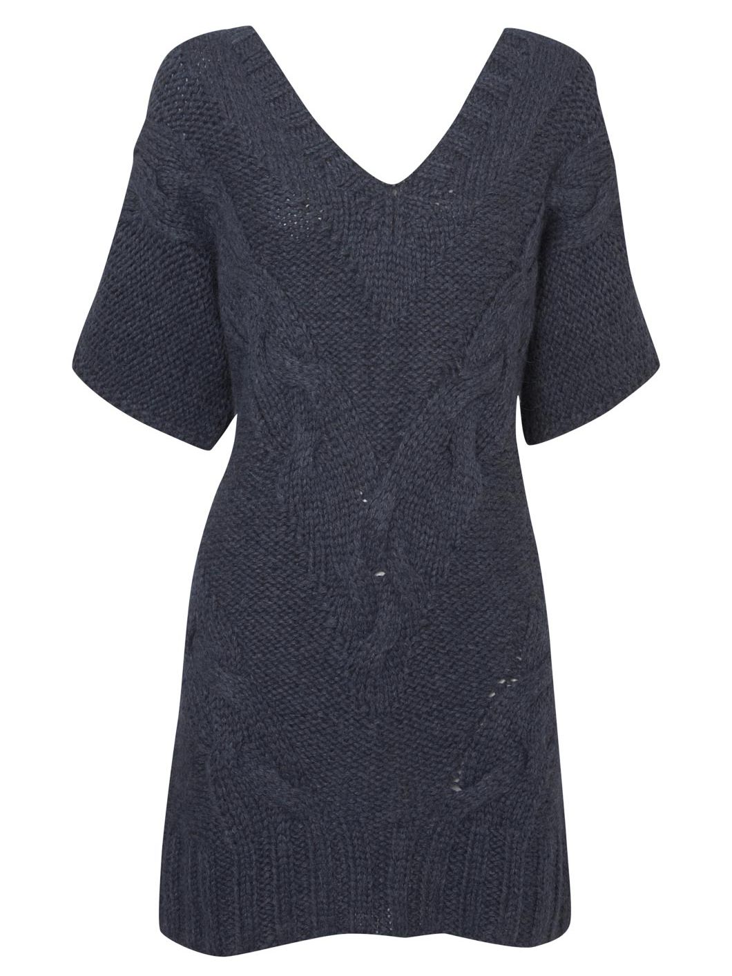Oasis Chunky Cable Knit Sweater Dress, Navy, M