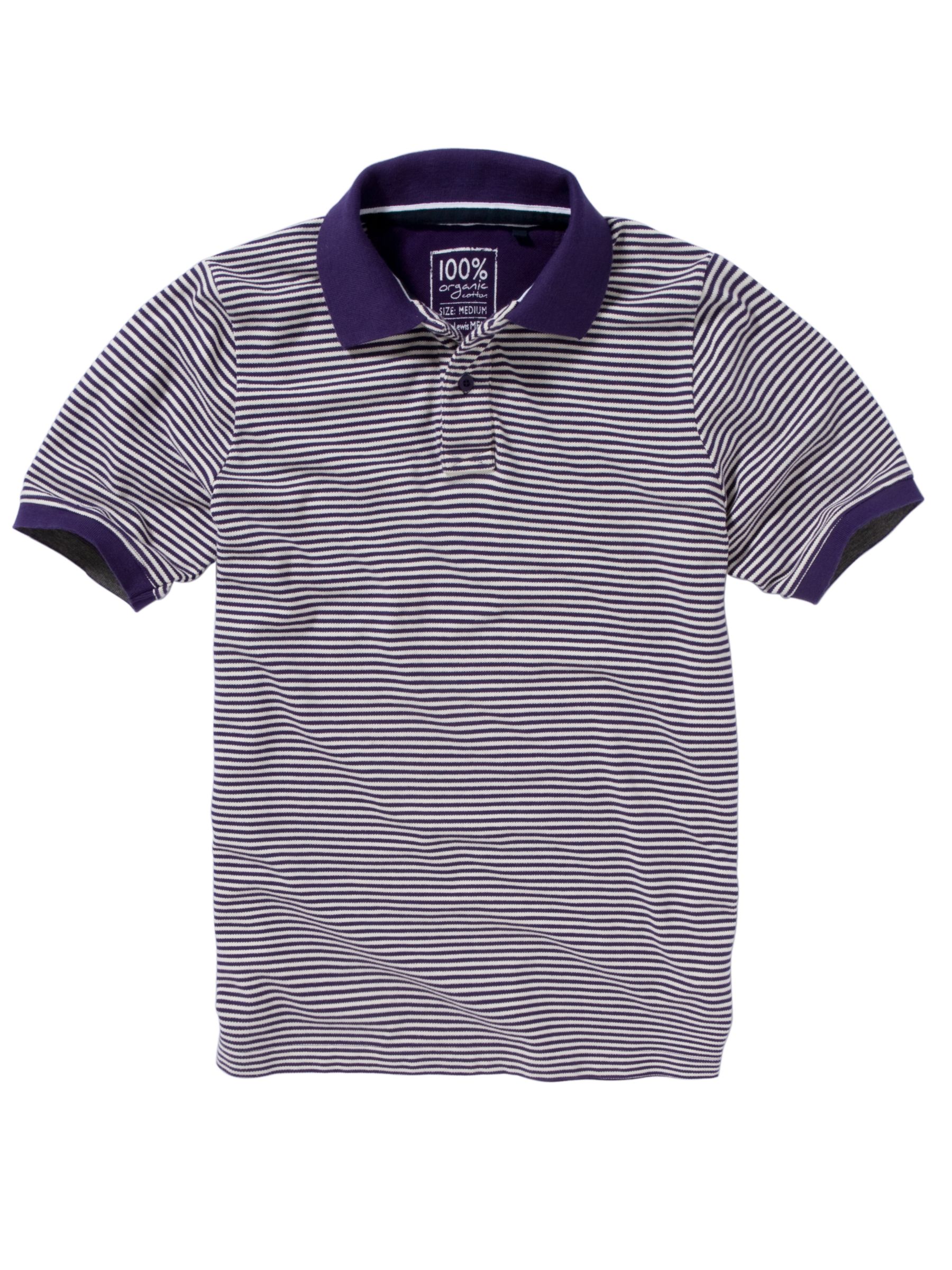 John Lewis Men Organic Pinstripe Polo Shirt Purple L