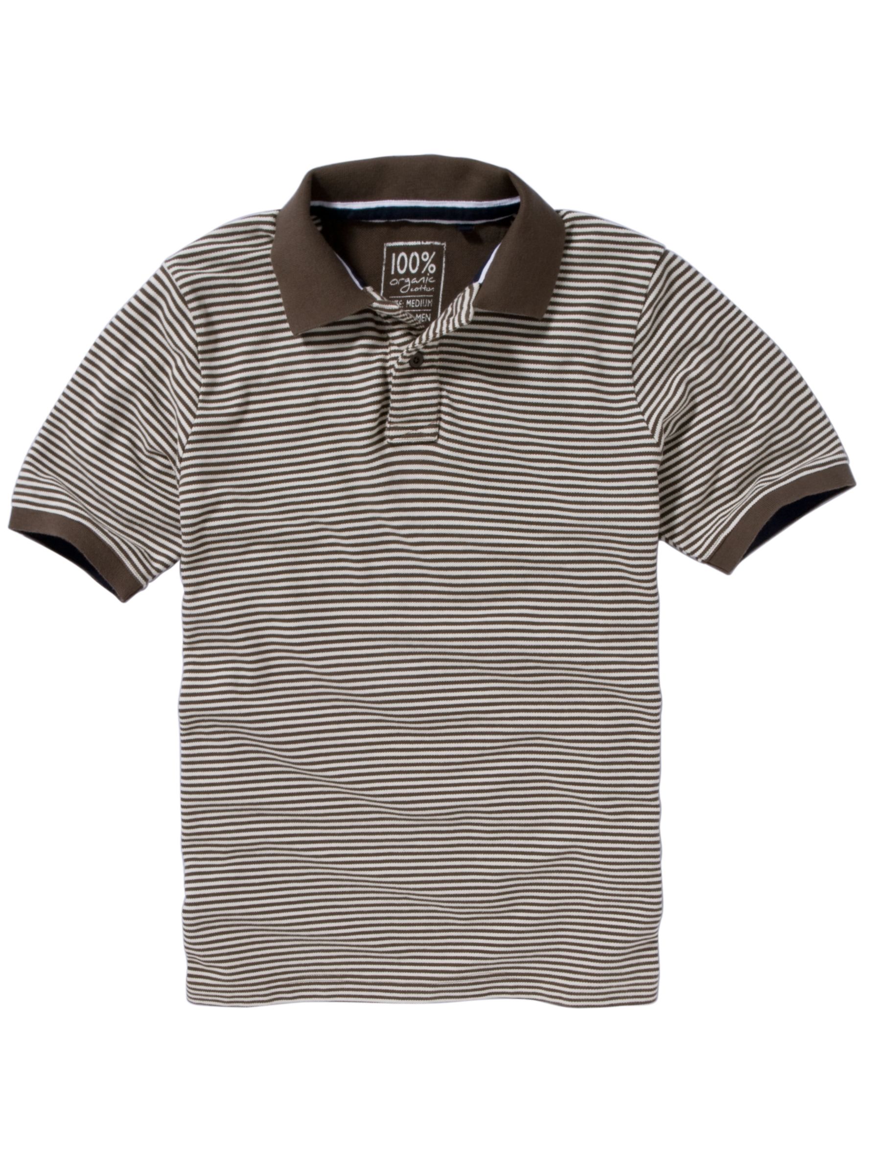 John Lewis Men Organic Pinstripe Polo Shirt Khaki L