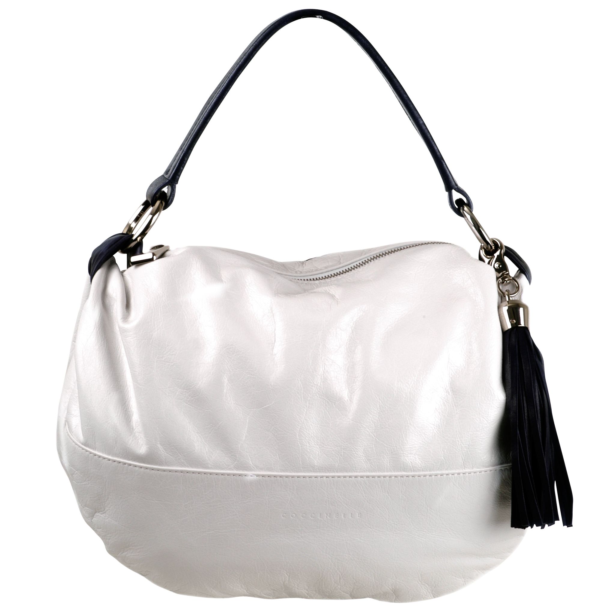 Coccinelle Tassel Leather Large Grab Bag, White/navy at John Lewis