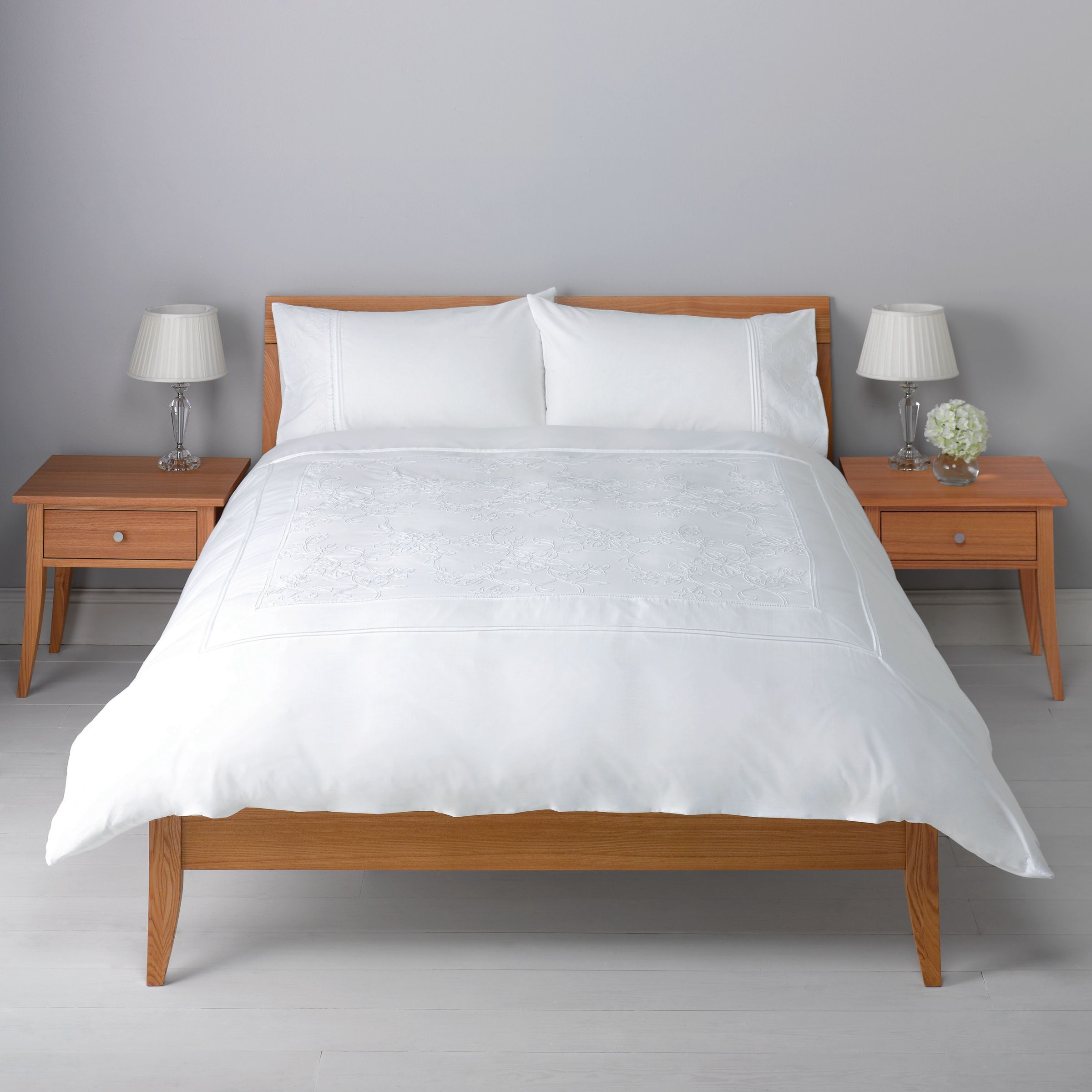 John Lewis Cord Flower Duvet Cover Set, White,