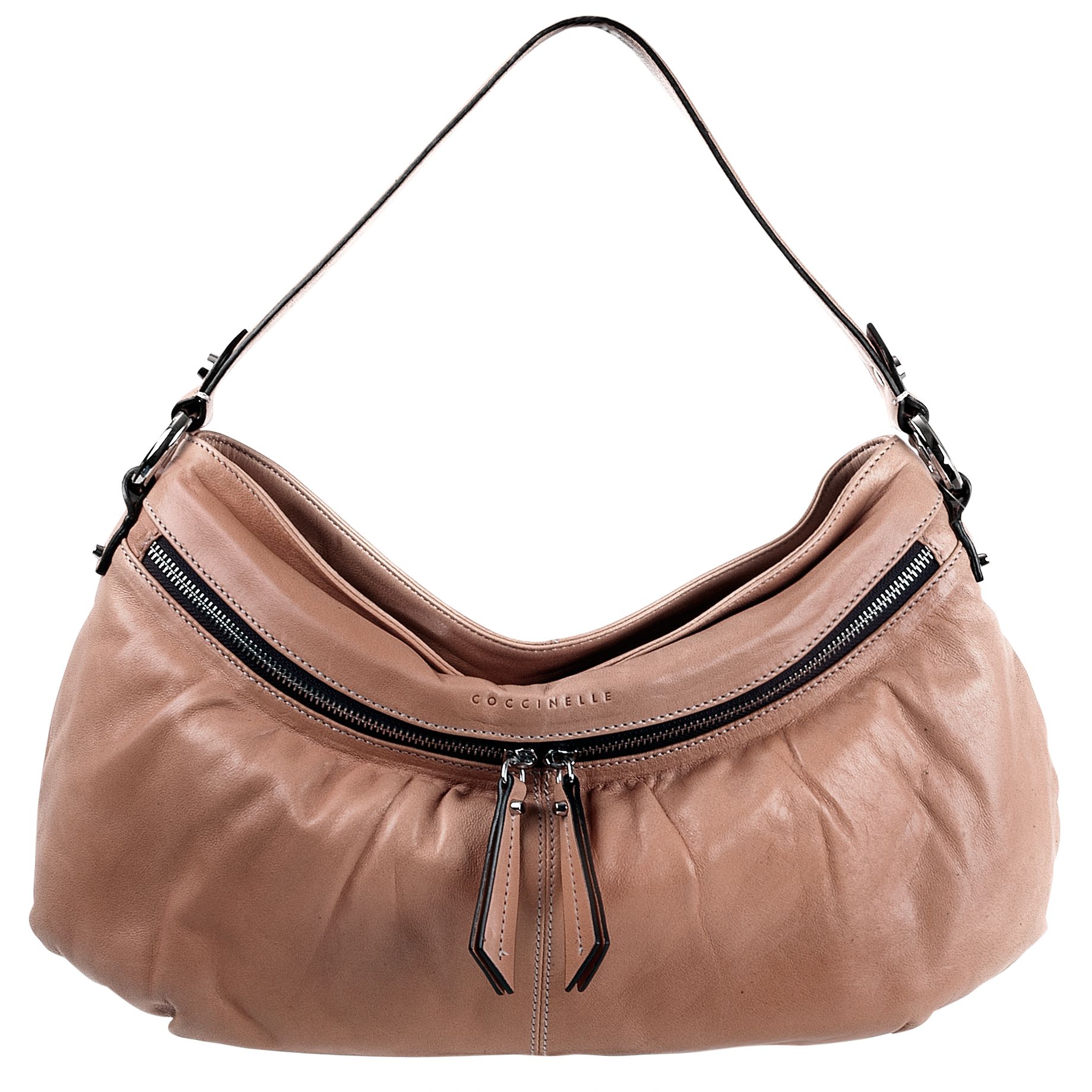 Coccinelle Zip Front Leather Hobo Bag, Tan