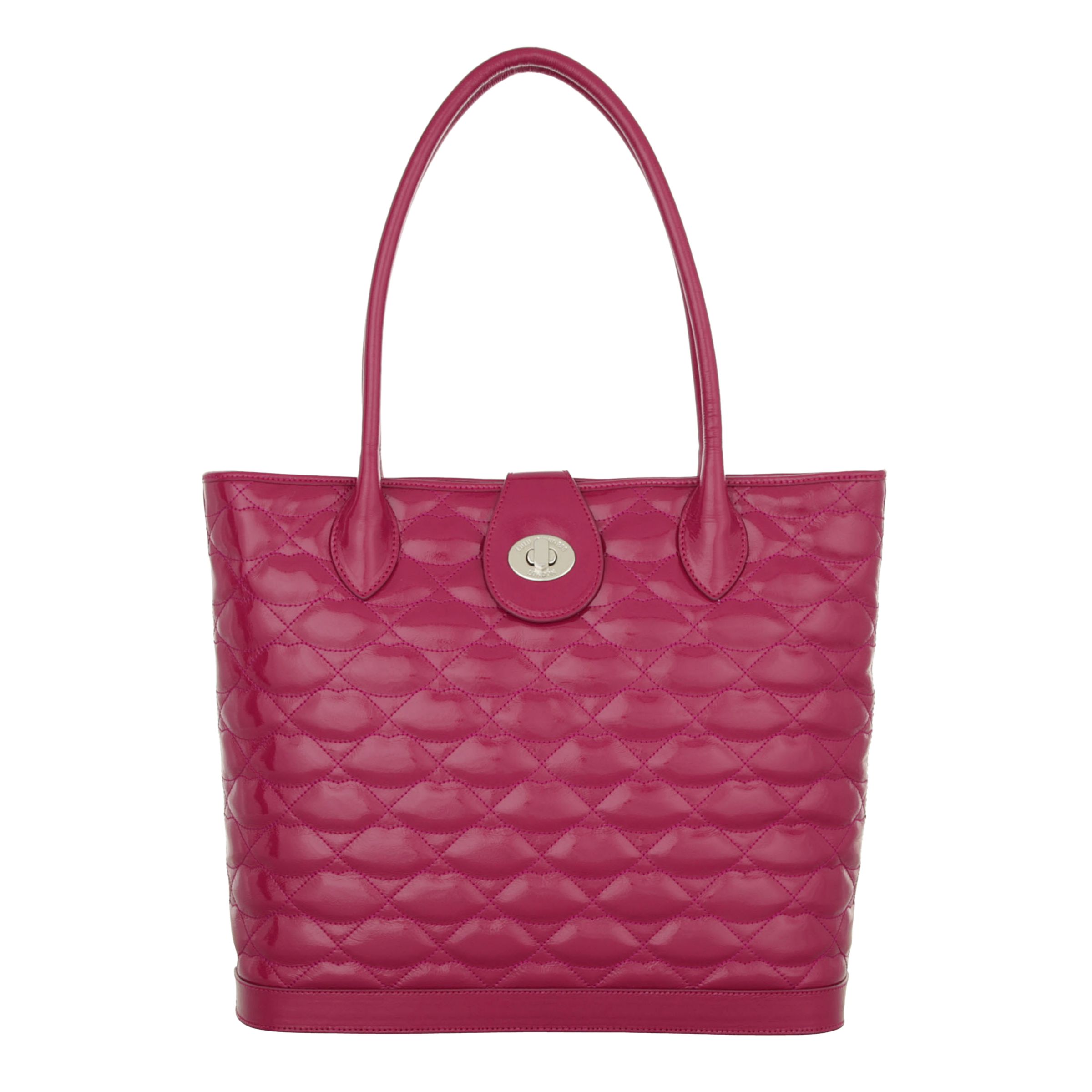 Lulu Guinness Quilted Lips Edith Large Tote Handbag, Raspberry