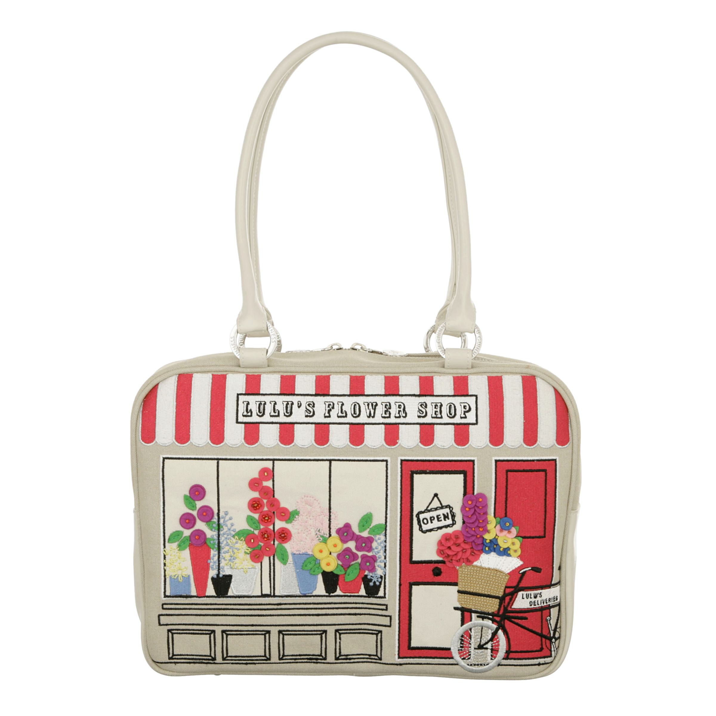 Lulu Guinness Large Florists Shop Jenny Handbag, Stone/Red